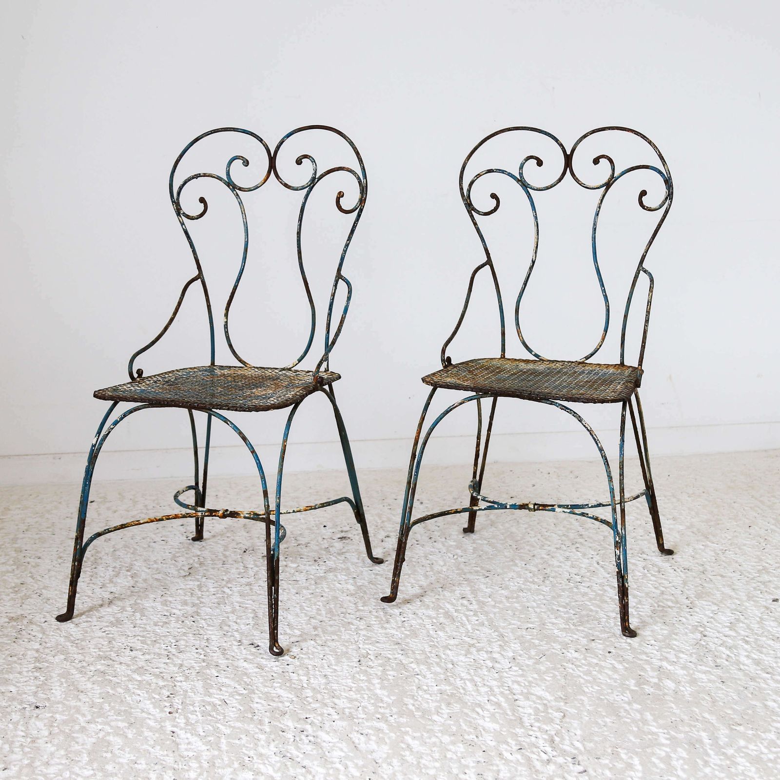 Pair Of Early 20th C Pretty Wrought Iron Painted Garden Chairs photo furniture