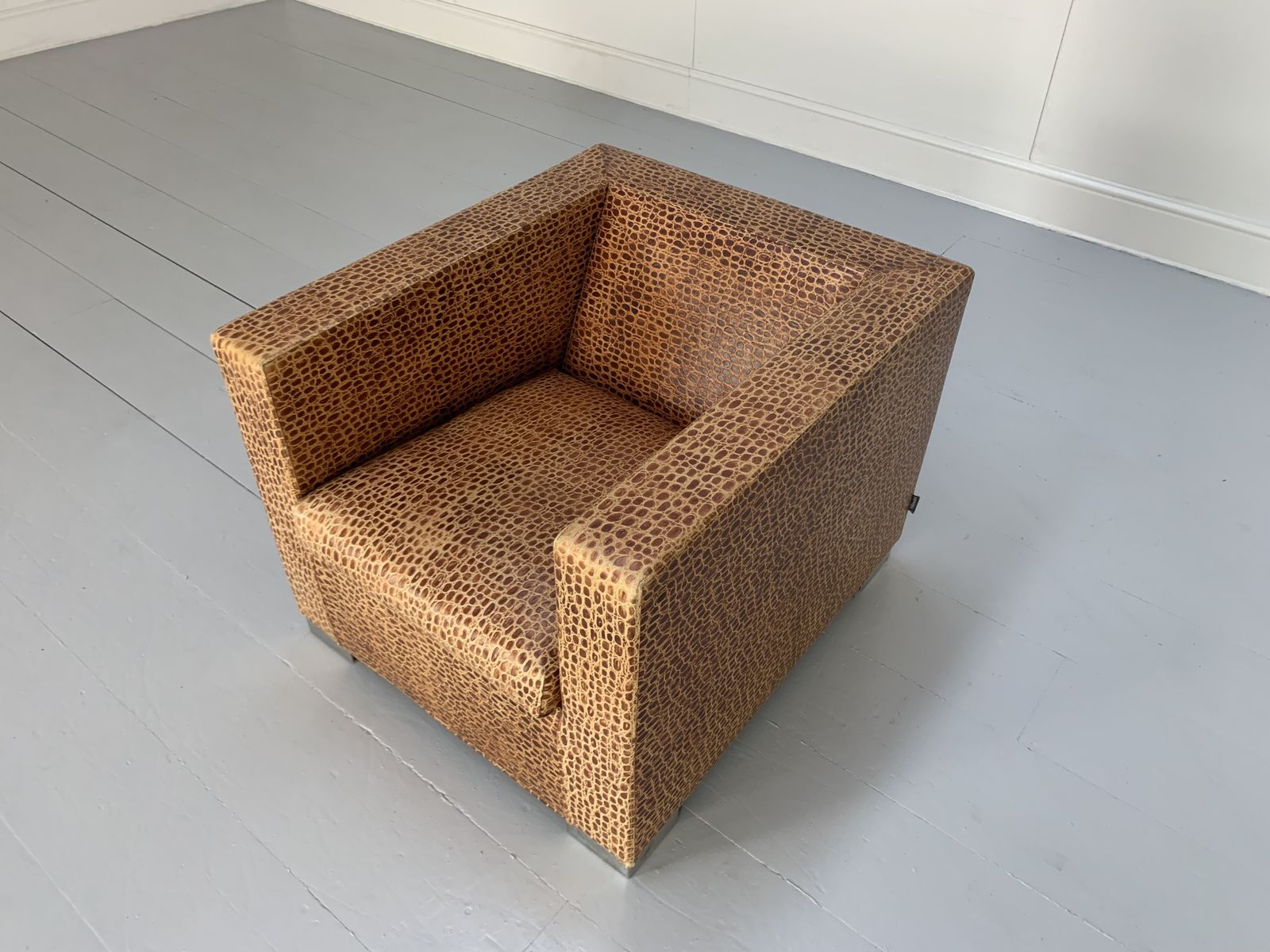 photo for sale Minotti “Suitcase Line” Armchair & Ottoman – In Crocodile Leather