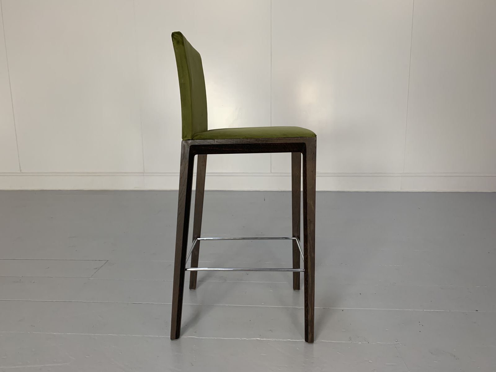 Pair Of Walter Knoll “Andoo” Bar Stools – In Green Velvet & Walnut photo buy