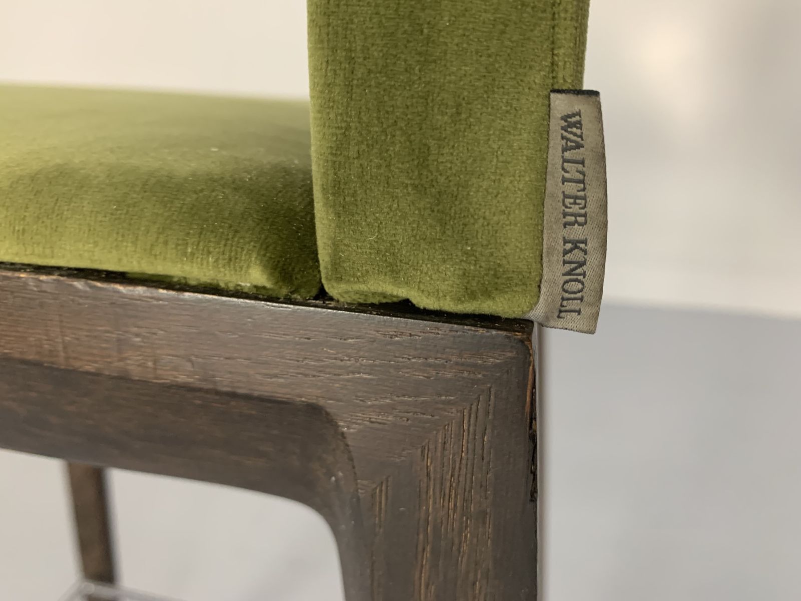 1900.0 Pair Of Walter Knoll “Andoo” Bar Stools – In Green Velvet & Walnut photo