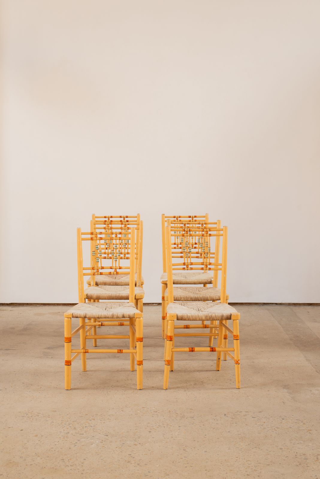 Set Of 6 Faux Bamboo Regency Chairs With Striped Paint photo Furniture