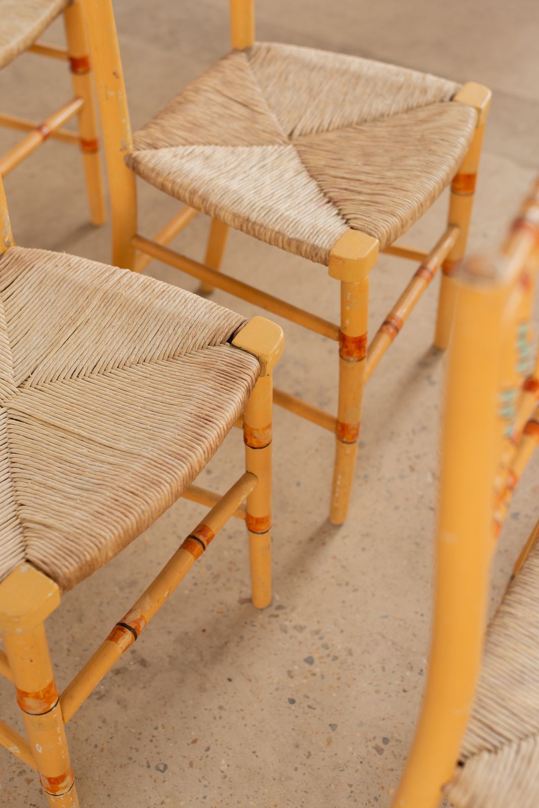 Set Of 6 Faux Bamboo Regency Chairs With Striped Paint photo 780.0