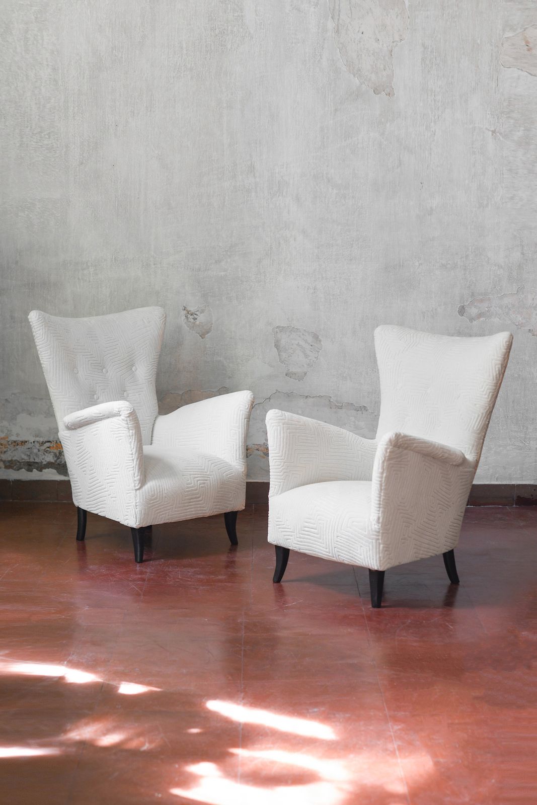 photo furniture Pair Of Mid Century Armchairs In Dedar Fabric
