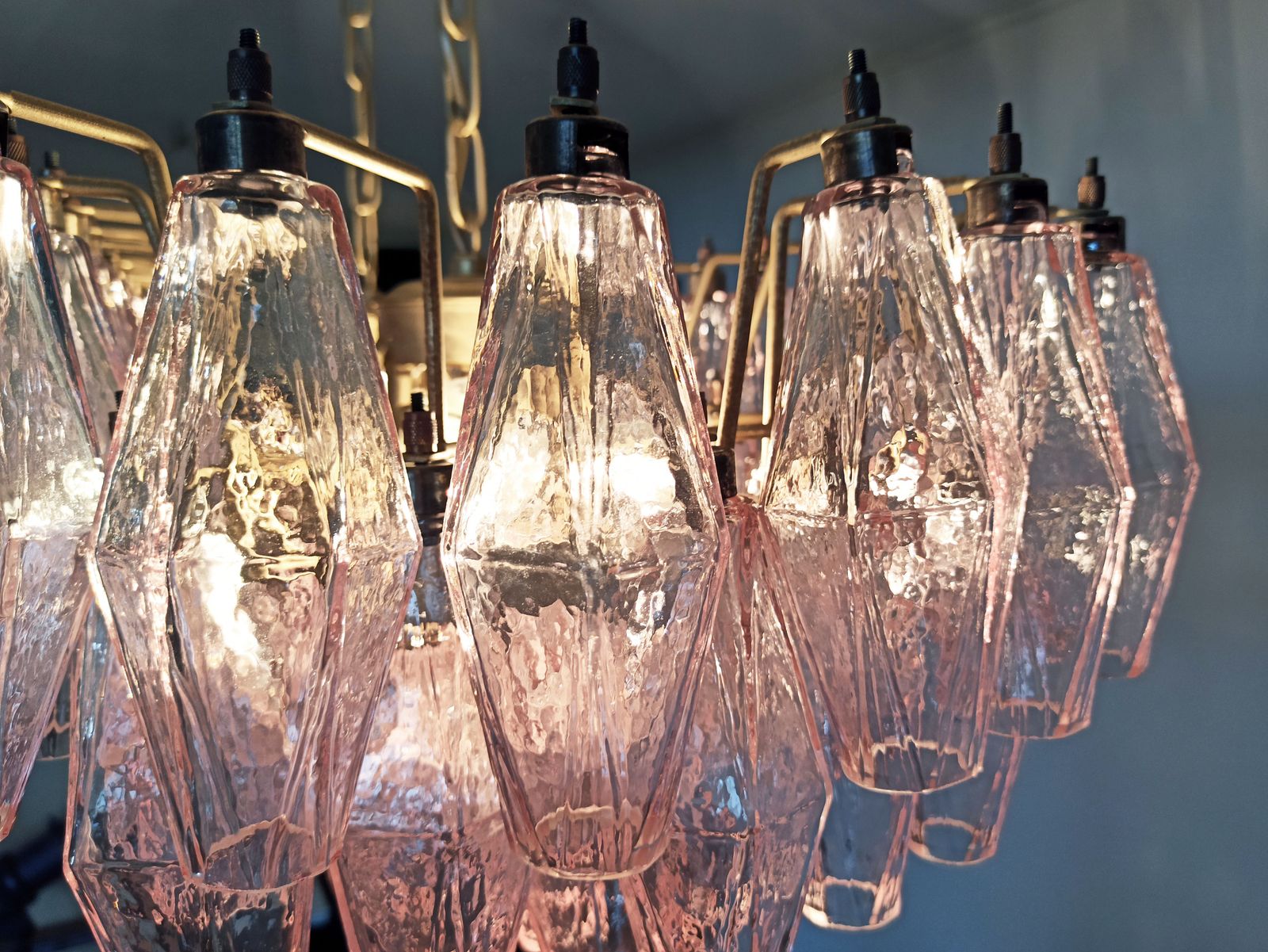 Elegant Murano Poliedri Chandelier   Carlo Scarpa   84 Pink Glasses photo buy