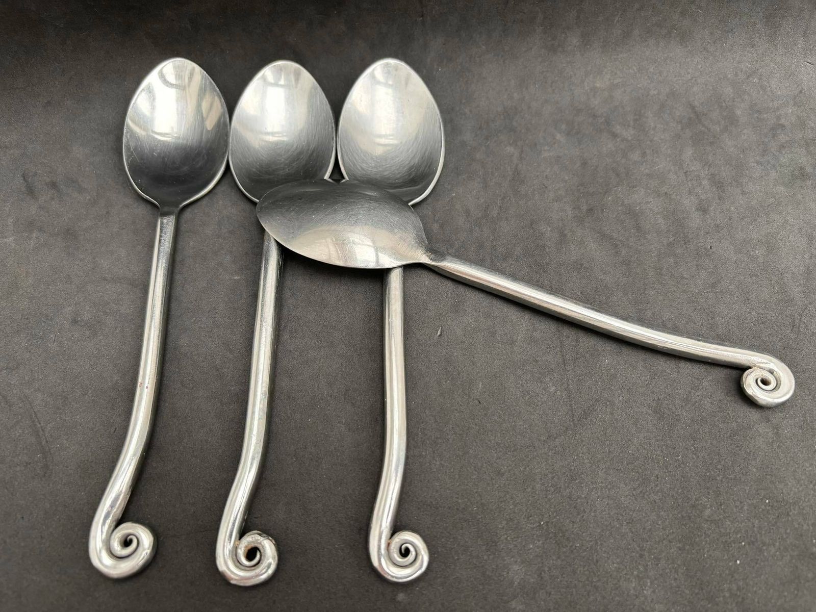 Set 4 Soup Spoons Swirl Flatware Twist Cutlery French Replacement Twisted Ends Spiral Ends Swirl Brutalist Decor Medieval Style Viking photo buy