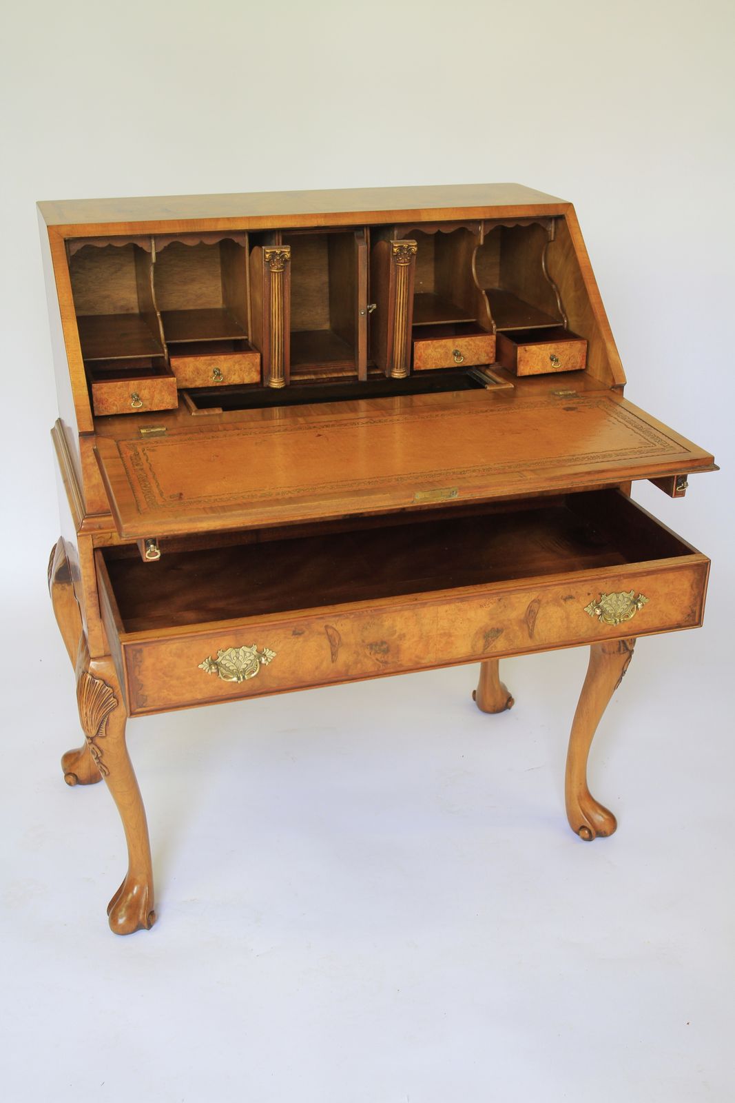 George 1st Revival Burr Walnut Bureau With Well photo furniture