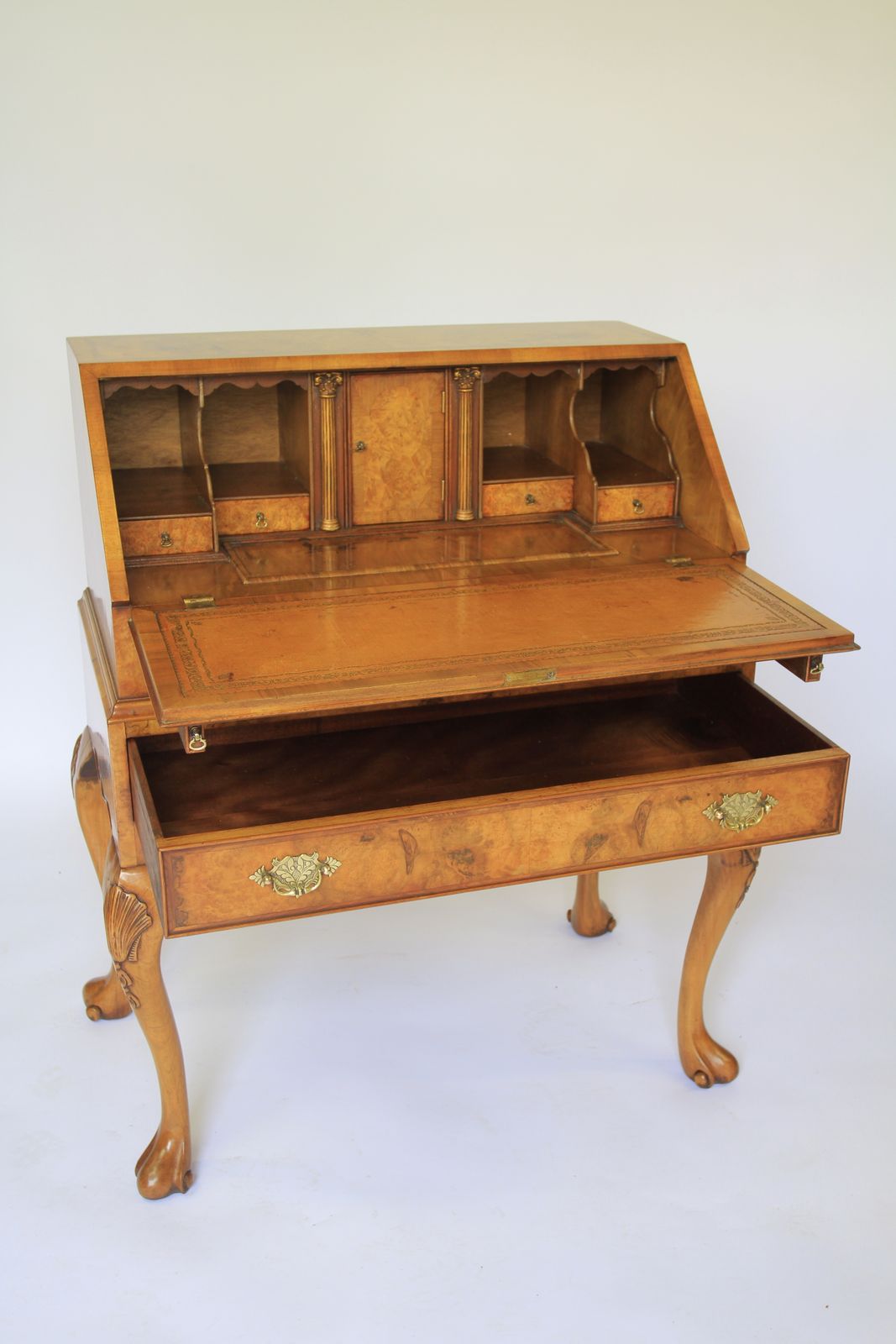 George 1st Revival Burr Walnut Bureau With Well photo for sale