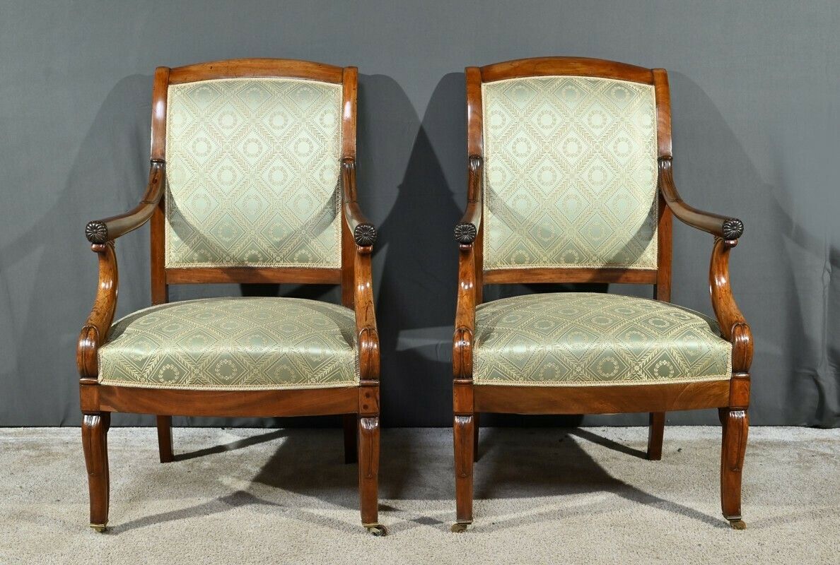 Pair Of Armchairs With Mahogany Crosses, Restoration Period – Early 19th Century