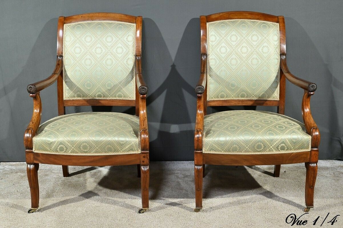 Pair Of Armchairs With Mahogany Crosses, Restoration Period – Early 19th Century photo 2430.0
