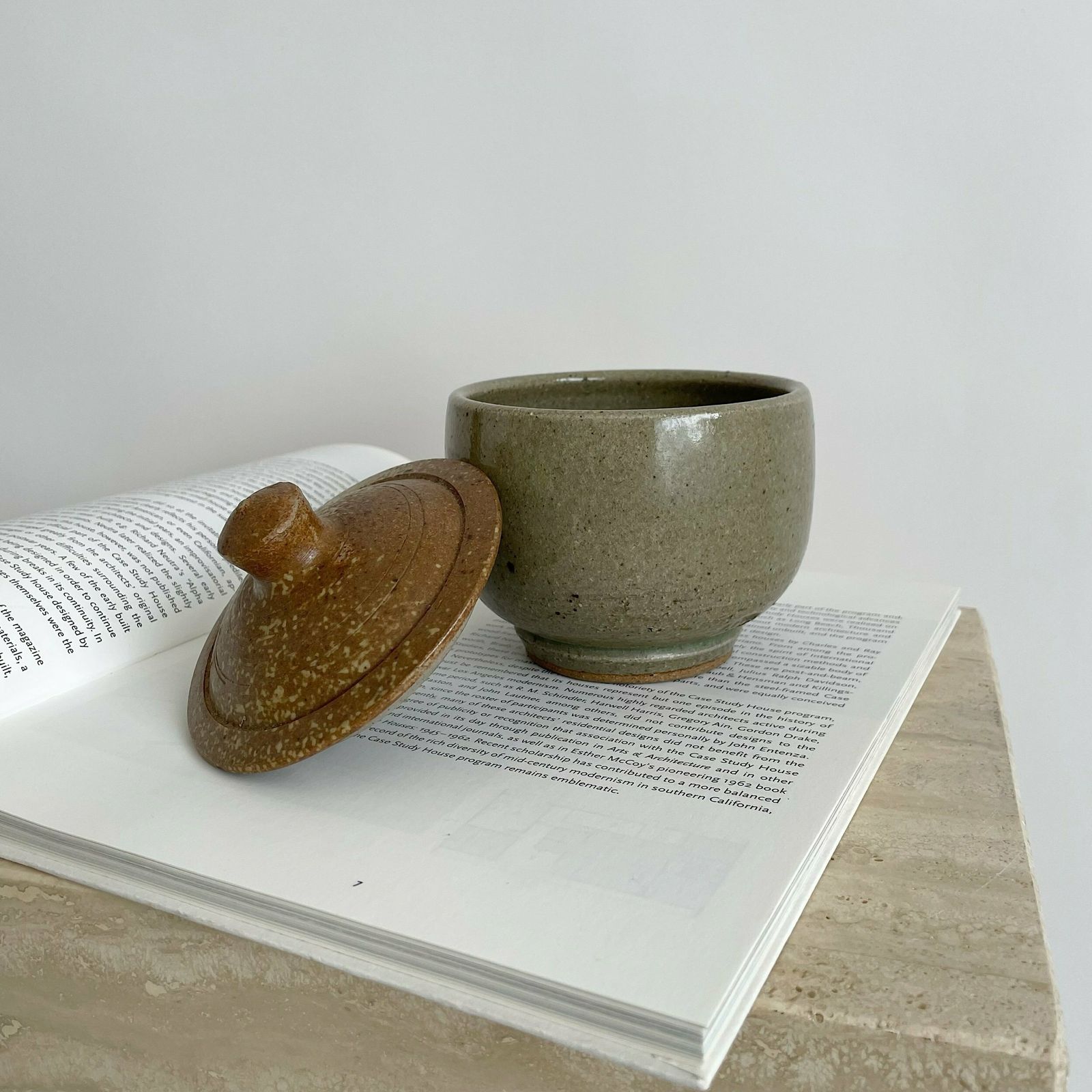 Mid Century Stoneware Studio Pottery Neutral Lidded Pot / Bowl photo furniture