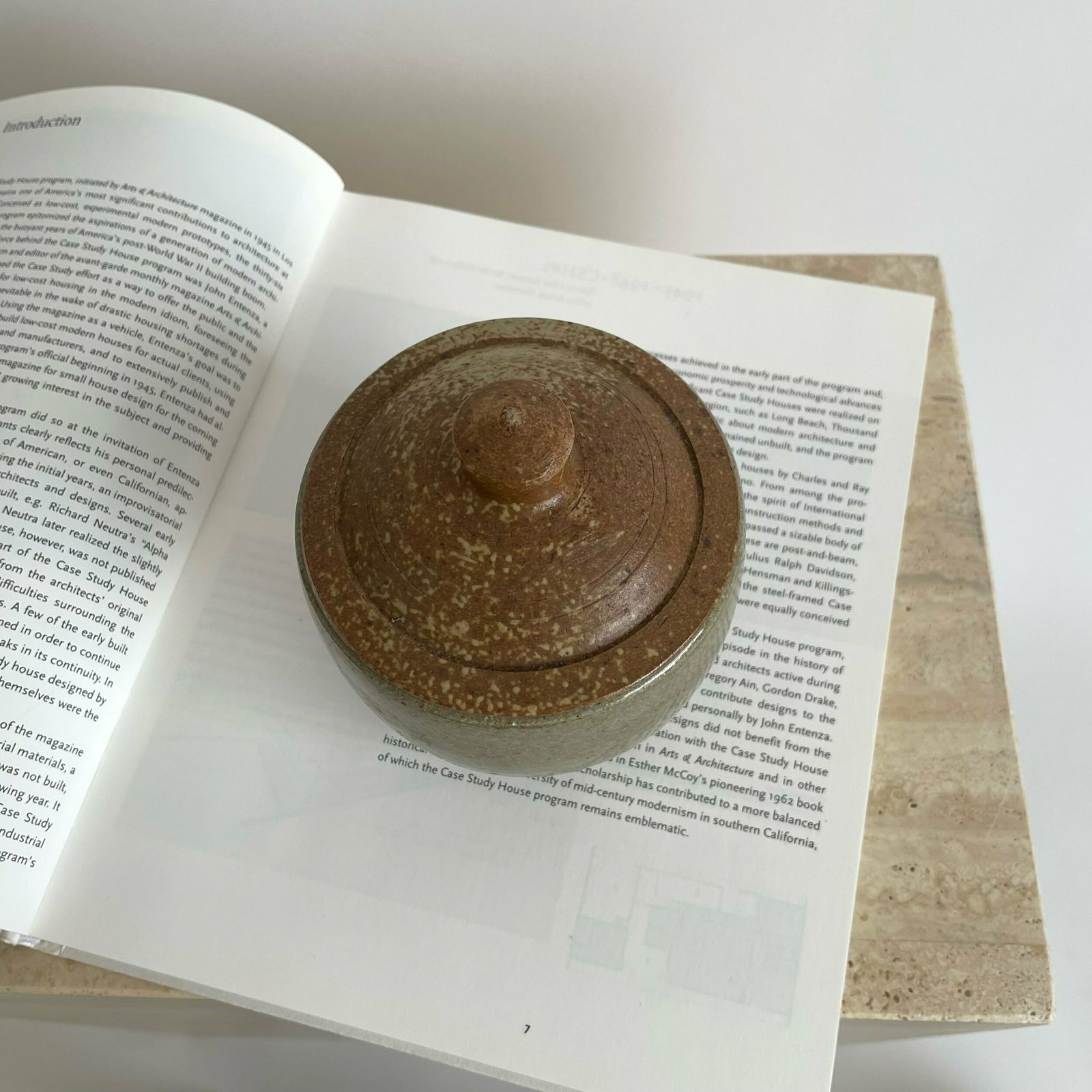 Mid Century Stoneware Studio Pottery Neutral Lidded Pot / Bowl photo Home Decor