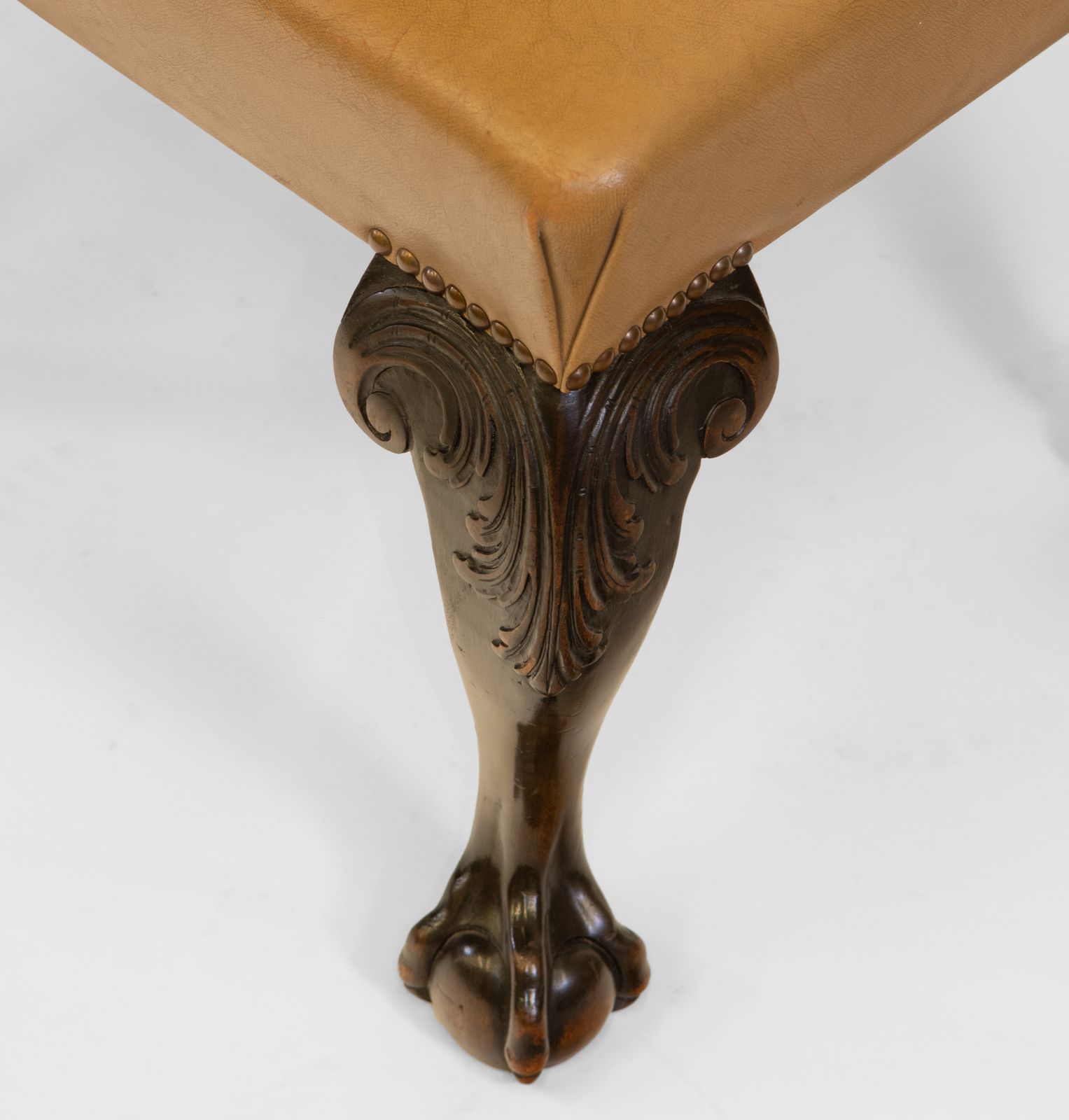 Antique Edwardian Mahogany & Leather Stool Seat On Claw & Ball Legs photo vinterior