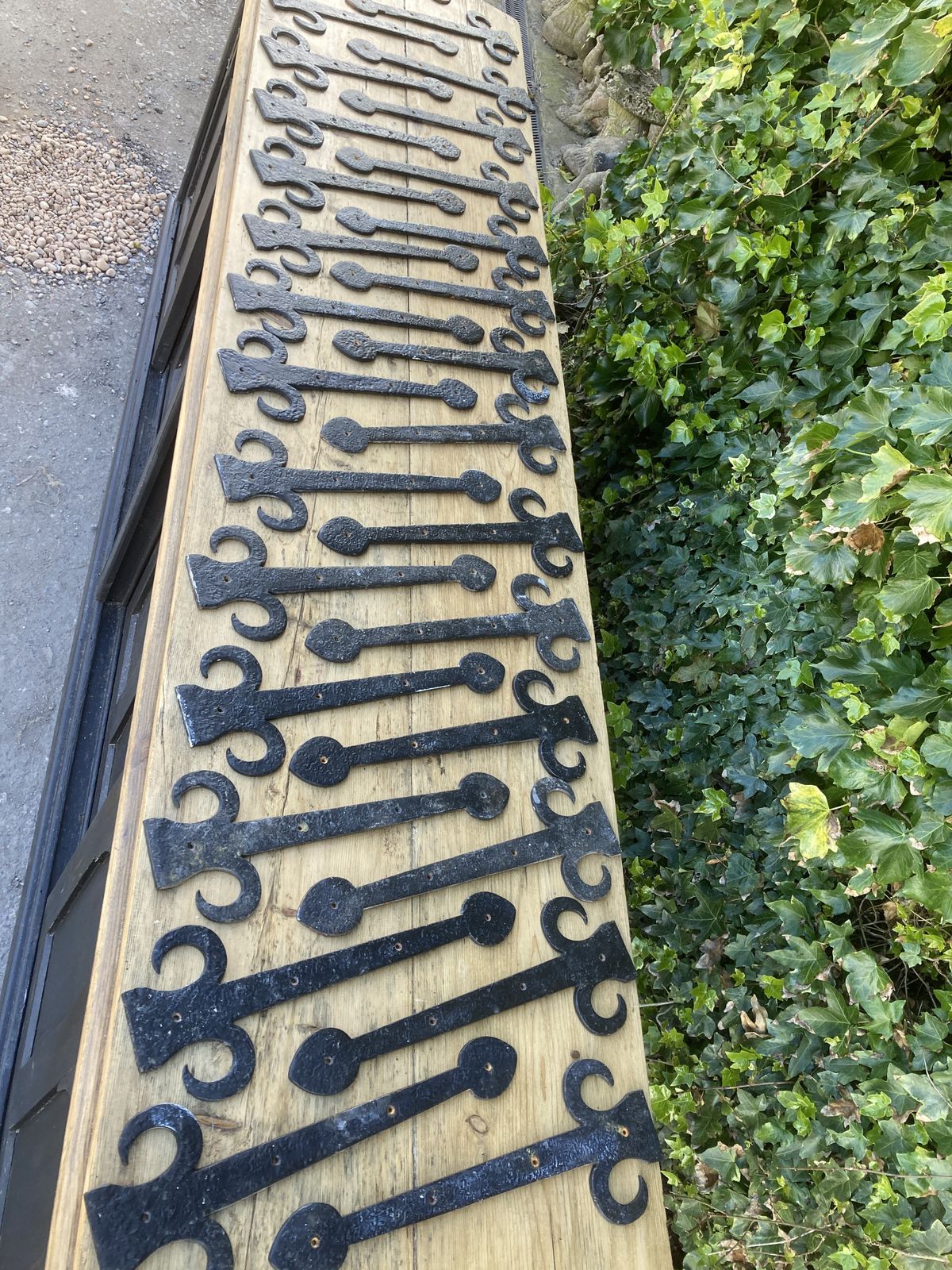 Pair Gothic Black Metal False Hinge Door Brackets photo for sale