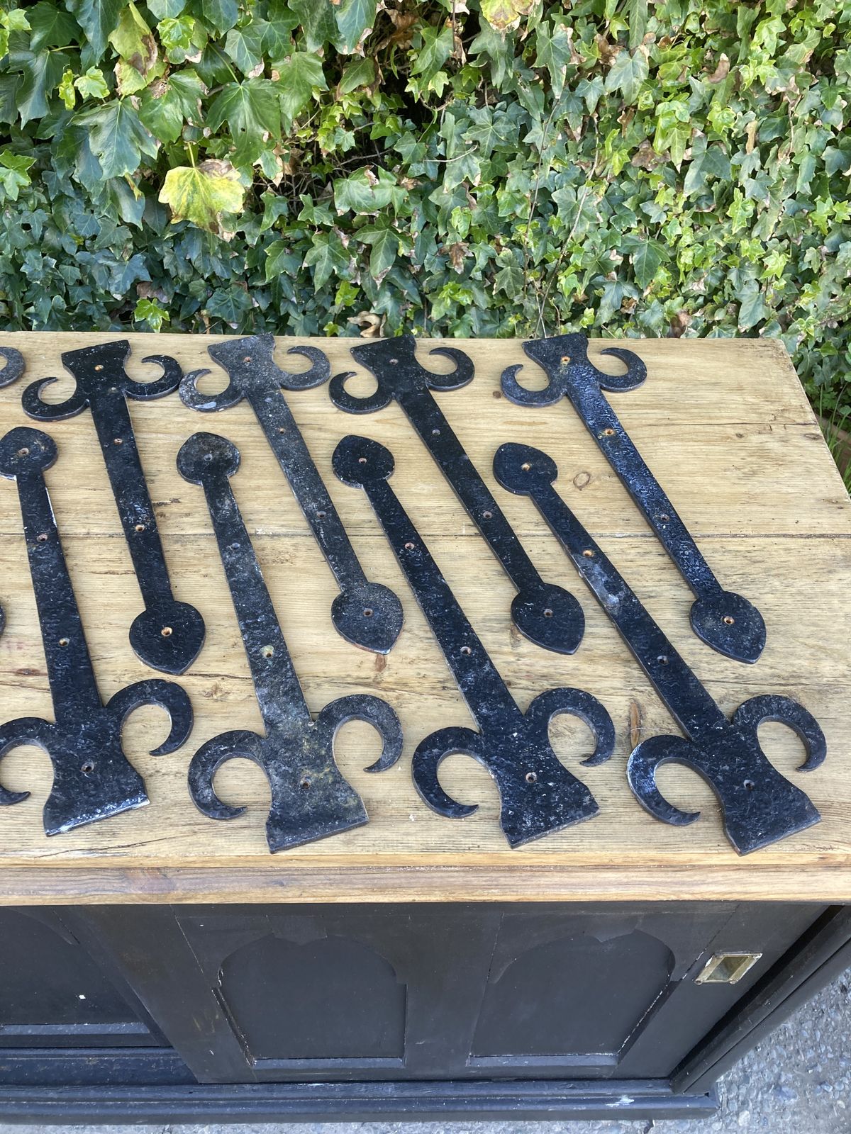 Pair Gothic Black Metal False Hinge Door Brackets photo vintage