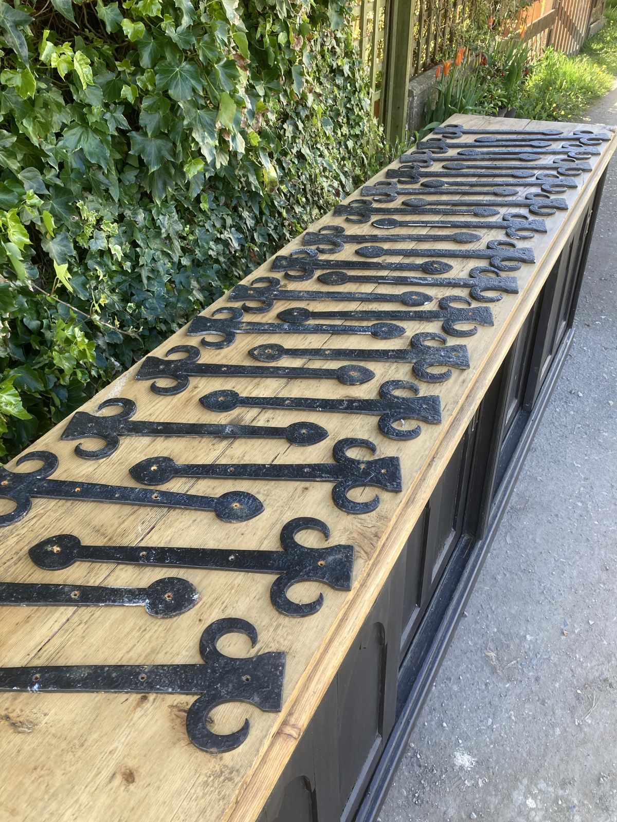 photo for sale Pair Gothic Black Metal False Hinge Door Brackets