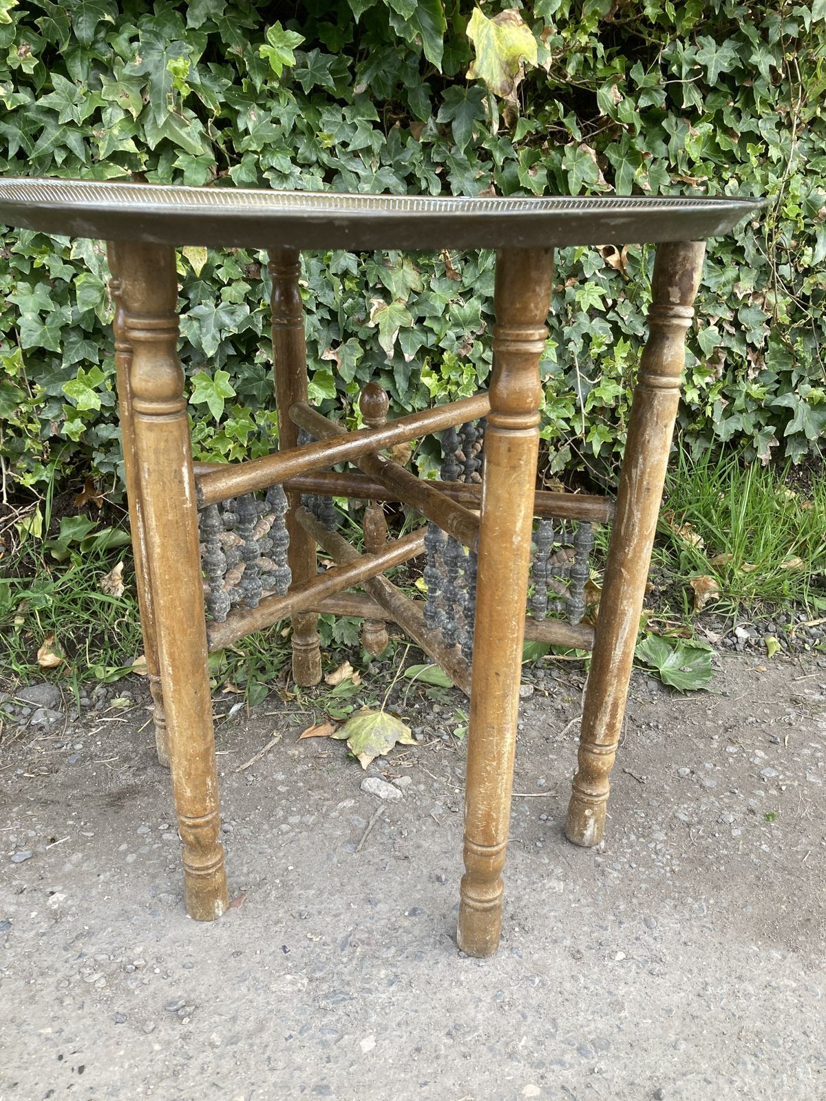 Furniture Middle Eastern Style, Moorish Design, Brass Tray Top Folding Table photo