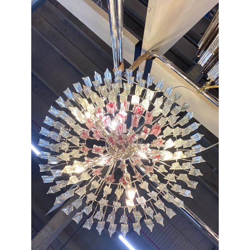 Vintage Clear And Pink “Triedro” And Quadriedro Murano Glass Chandelier photo furniture