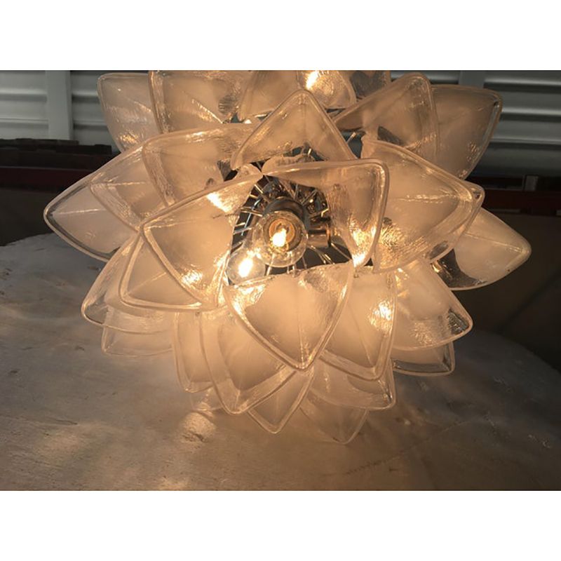 Lighting Italian White And Transparent Murano Glass Chrome Metal Frame Chandelier Sputnik photo