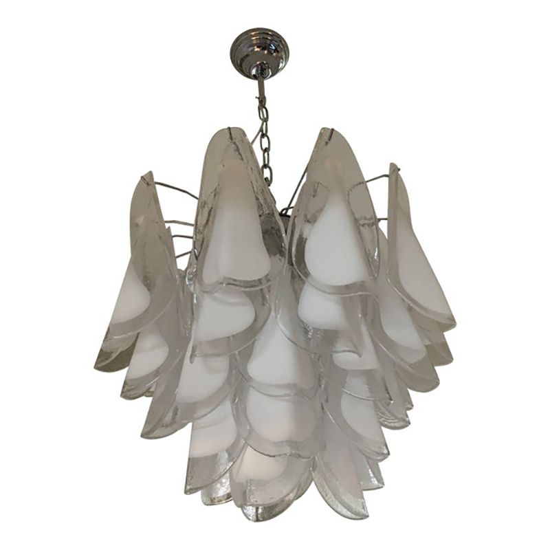 "Rondine" White And Transparent Murano Glass Chrome Frame Sputnik Chandelier