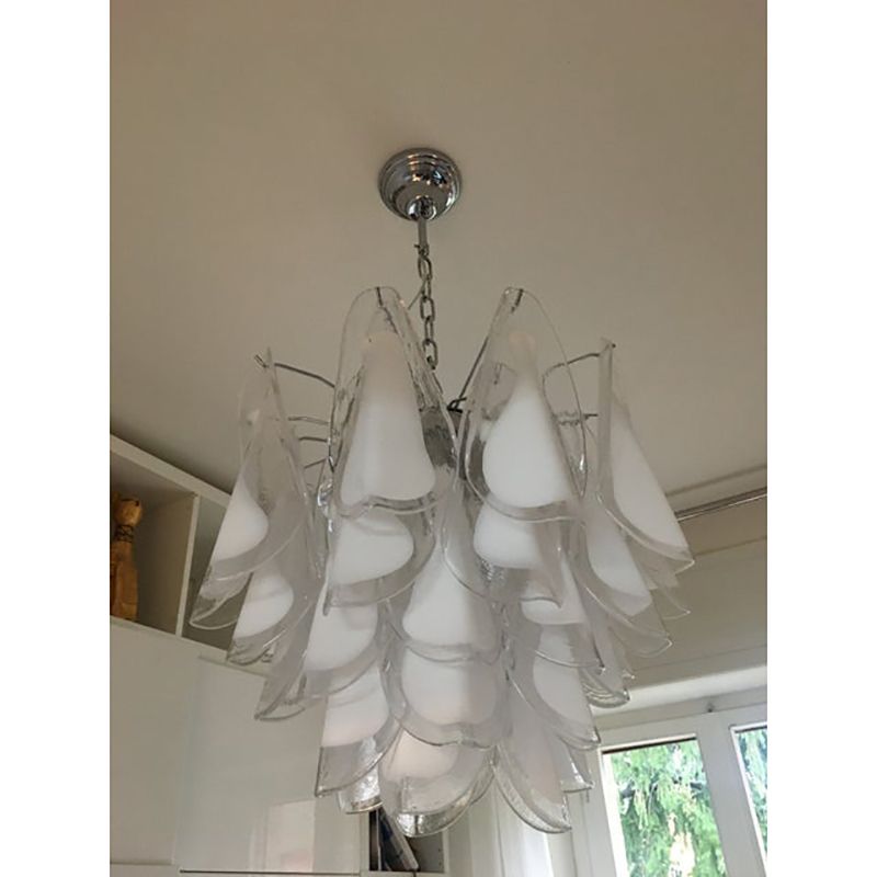 4800.0 "Rondine" White And Transparent Murano Glass Chrome Frame Sputnik Chandelier photo