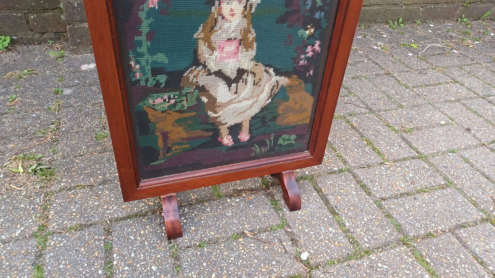 Vintage Tapestry Mahogany Fire Screen Guard Of Victorian Child photo Art