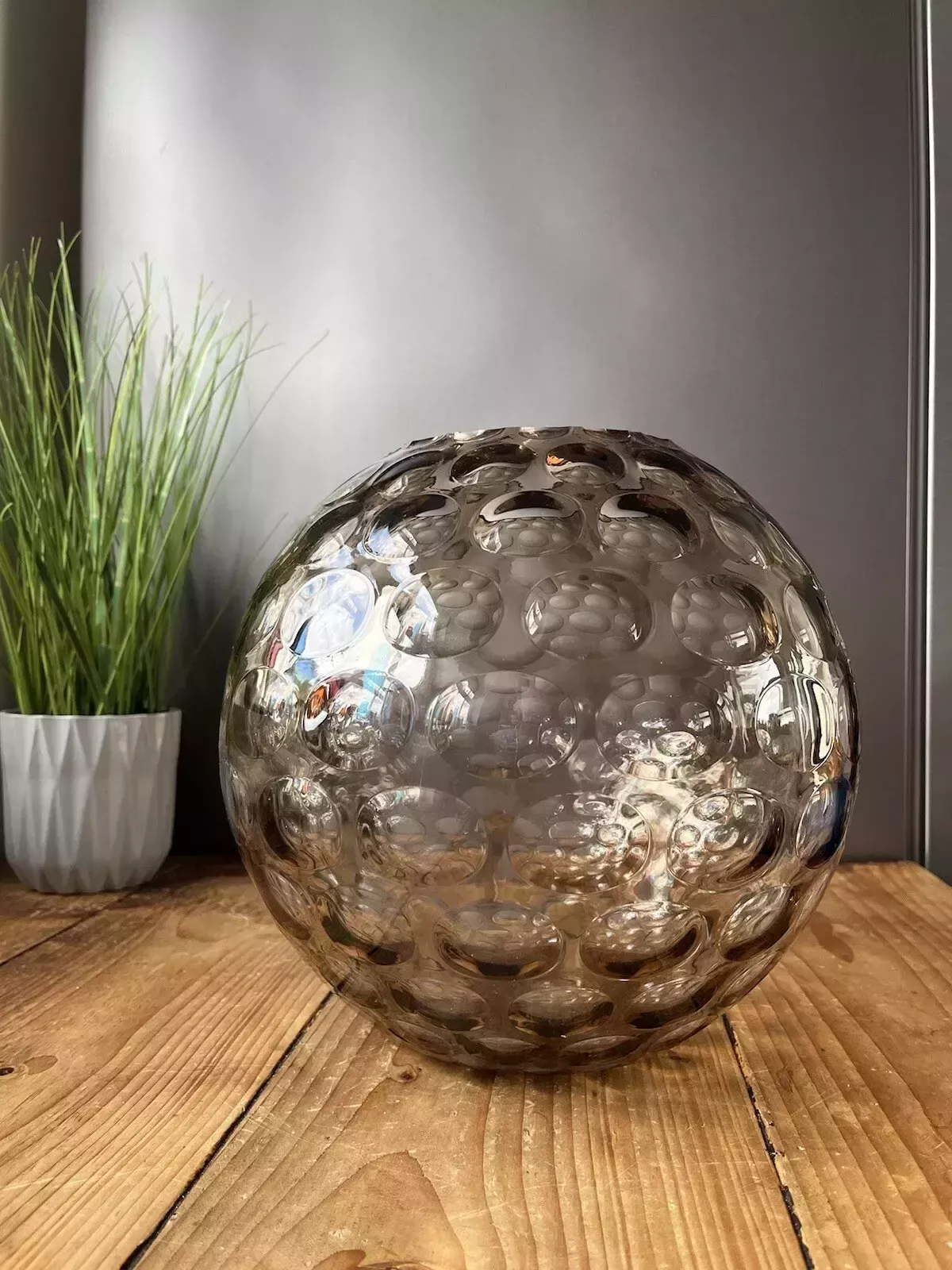 photo furniture Large Mid Century Grey Borske Sklo Union Olives Retro Bubble Glass Vase Bowl 60s