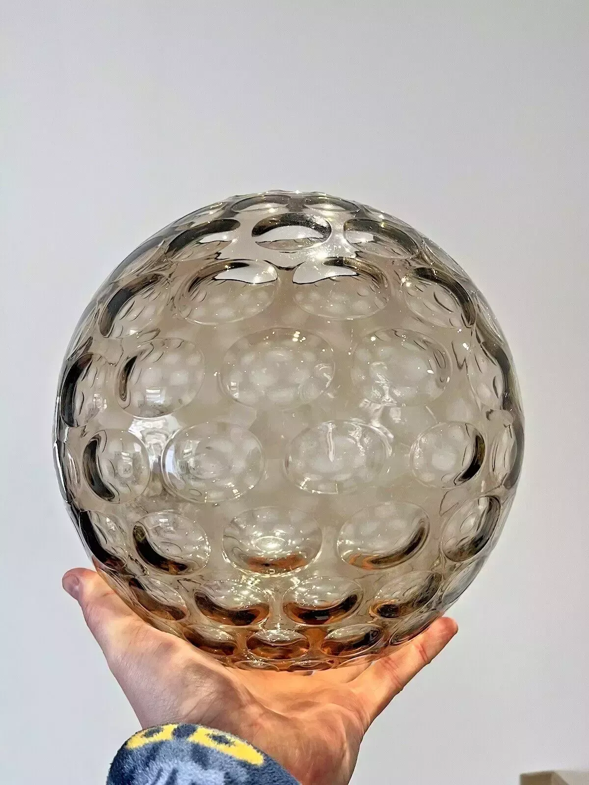 photo vinterior Large Mid Century Grey Borske Sklo Union Olives Retro Bubble Glass Vase Bowl 60s