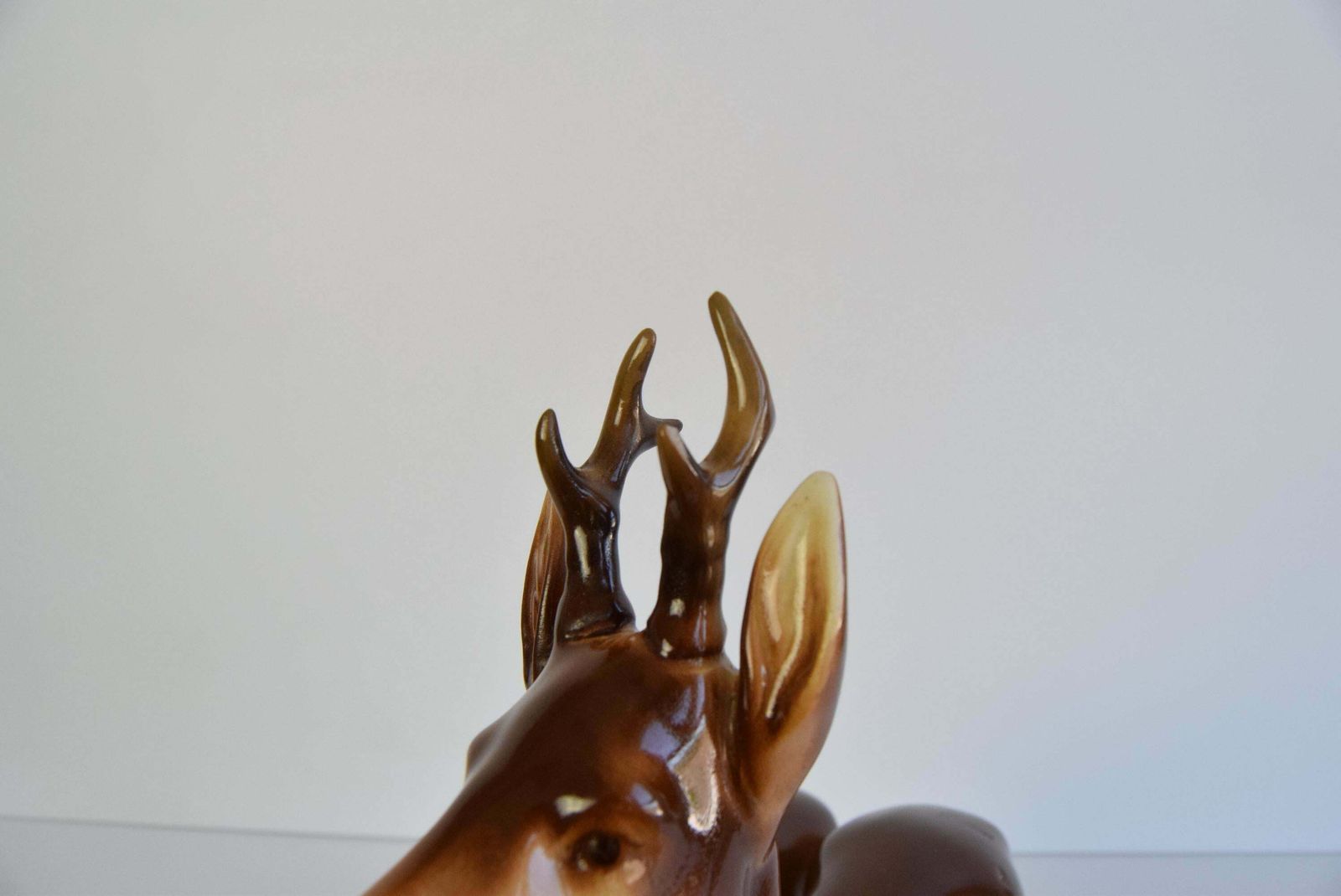 Art Porcelain Deer And Doe Sculpture By Royal Dux, Circa 1950's. photo
