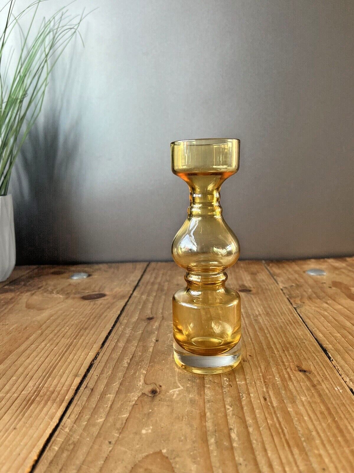 Amber Japanese Scandinavian 60's 70's Style Hooped Glass Vase Likely By Tajima photo for sale