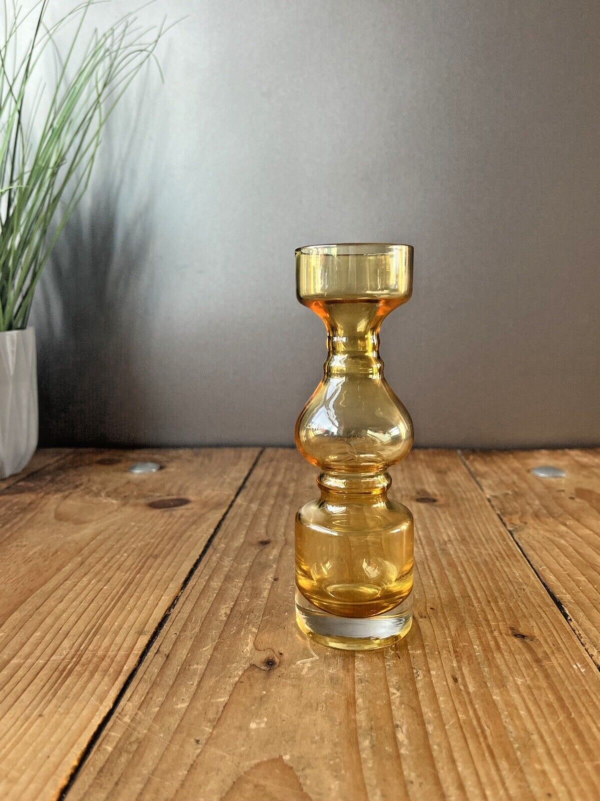 Amber Japanese Scandinavian 60's 70's Style Hooped Glass Vase Likely By Tajima photo 50.0