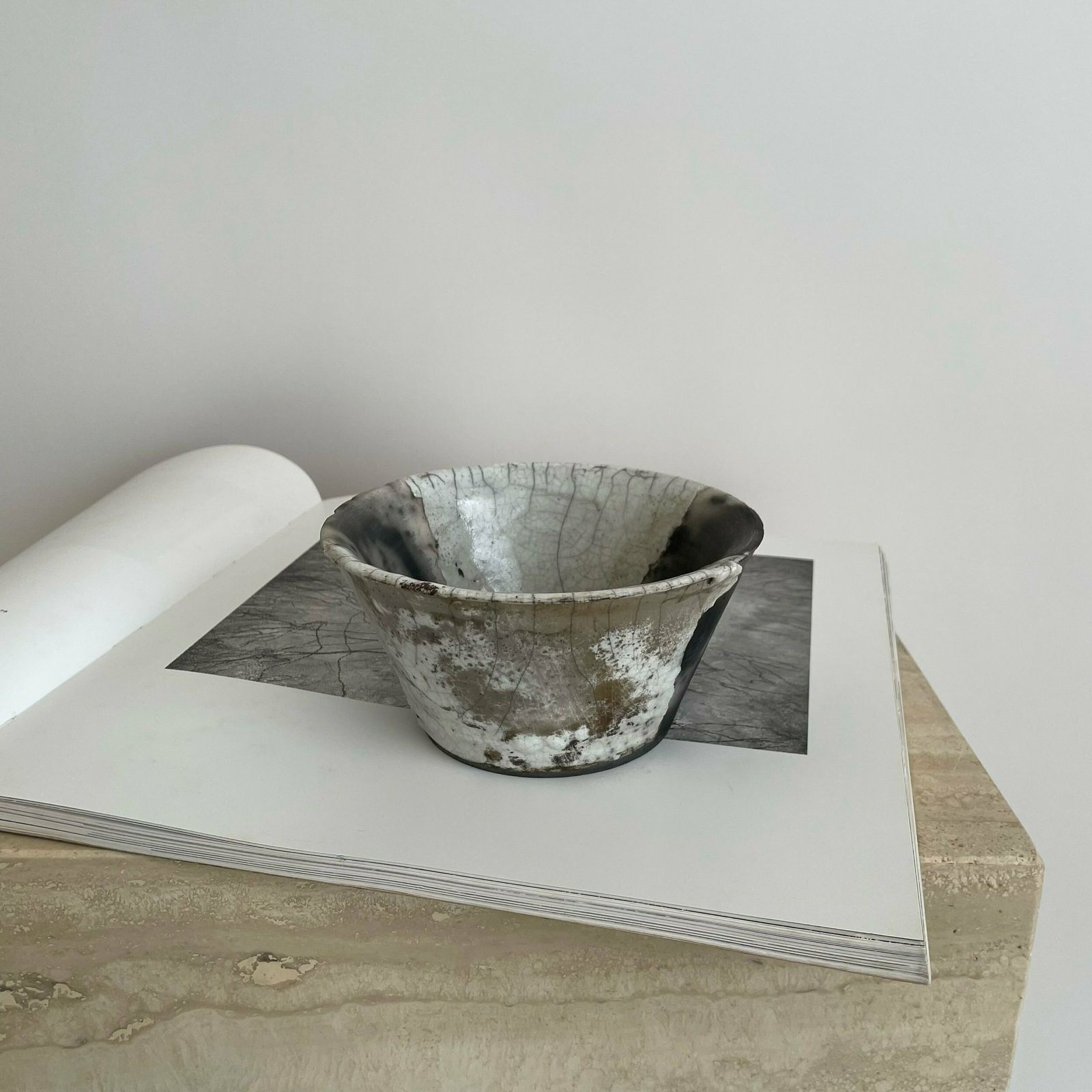 photo furniture Monochrome Textured Studio Pottery Bowl With Metallic Details