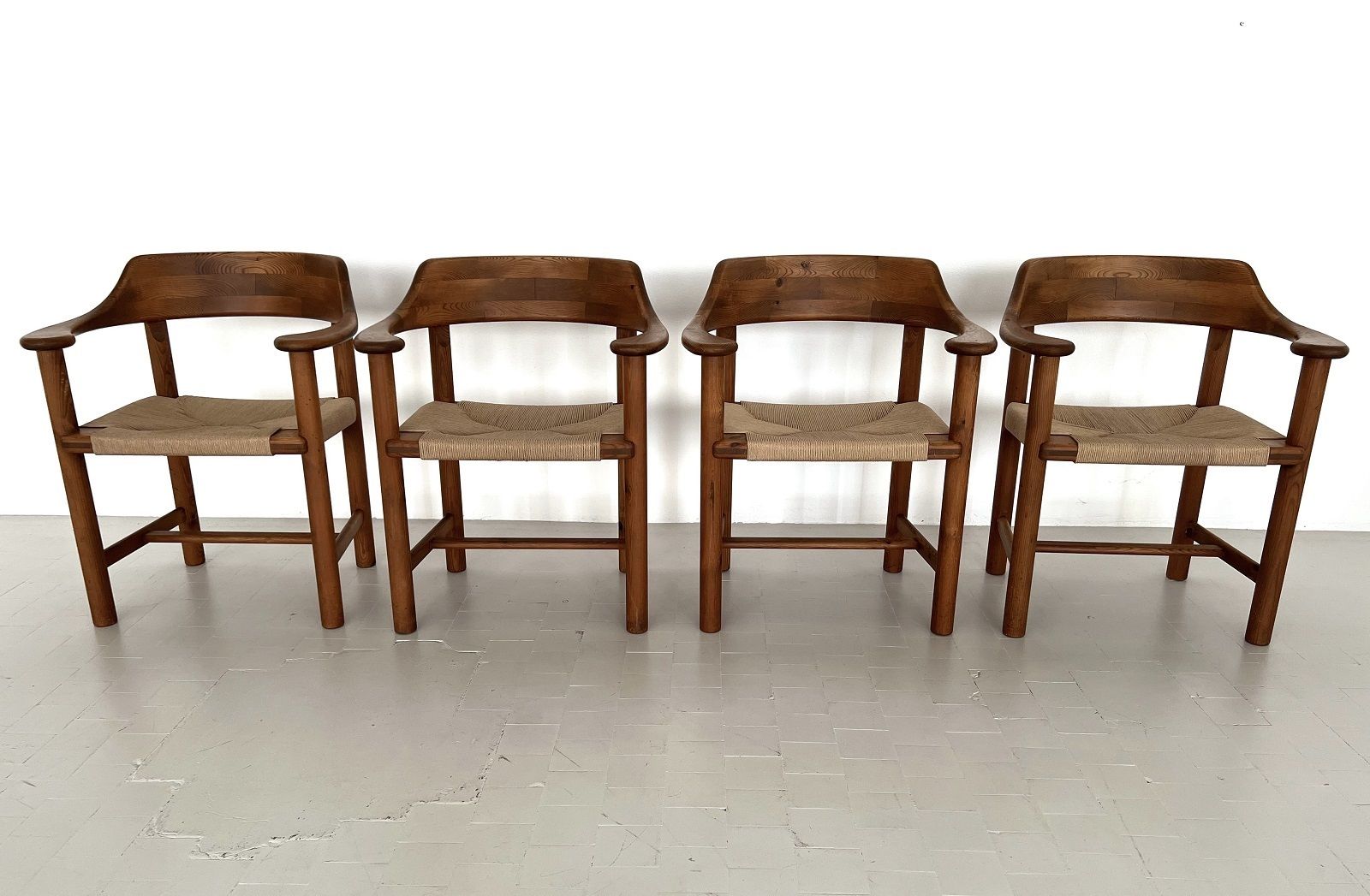 photo furniture Rainer Daumiller Dining Chairs In Pine And New Paper Cord, 1970s