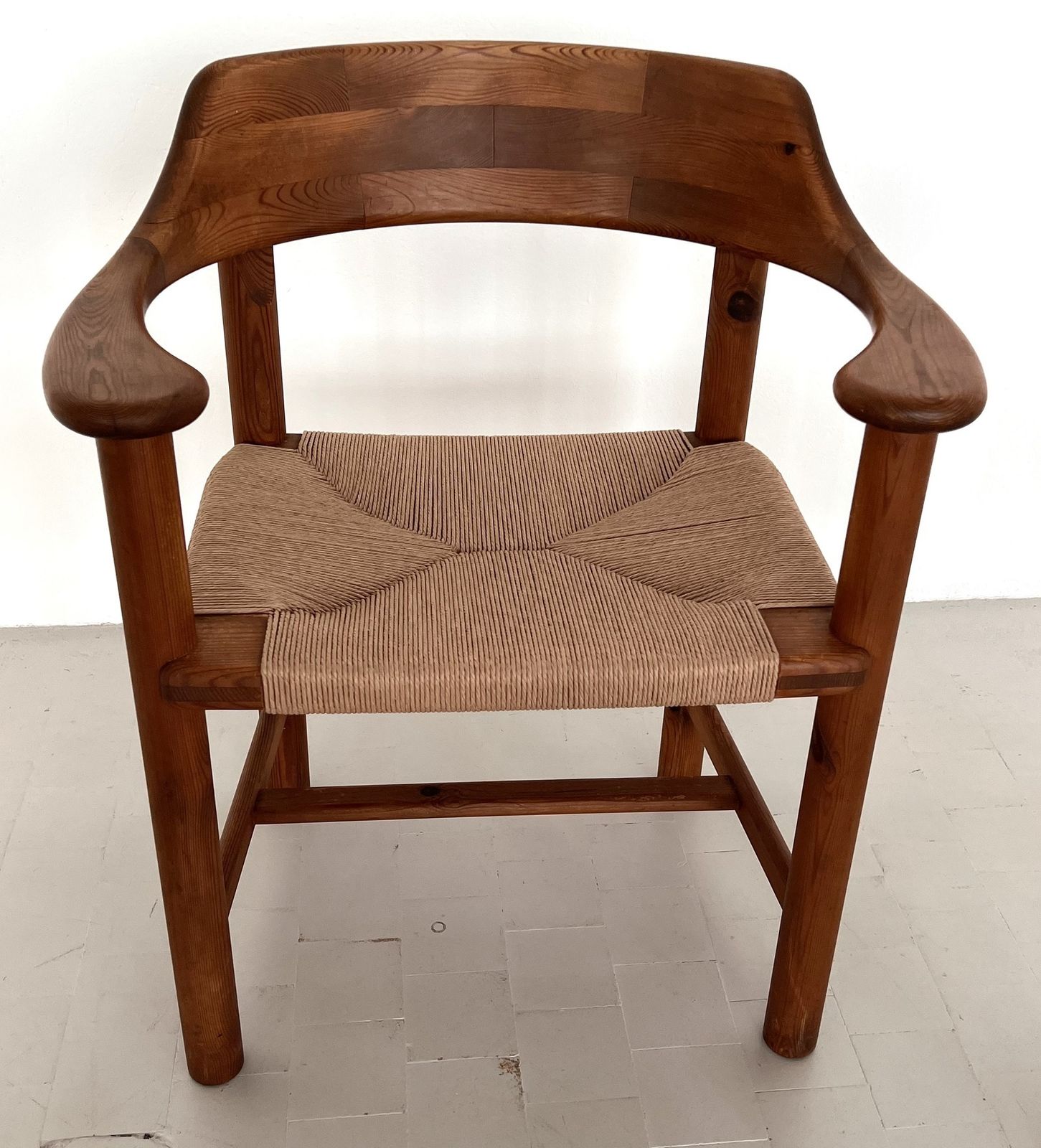 Furniture Rainer Daumiller Dining Chairs In Pine And New Paper Cord, 1970s photo