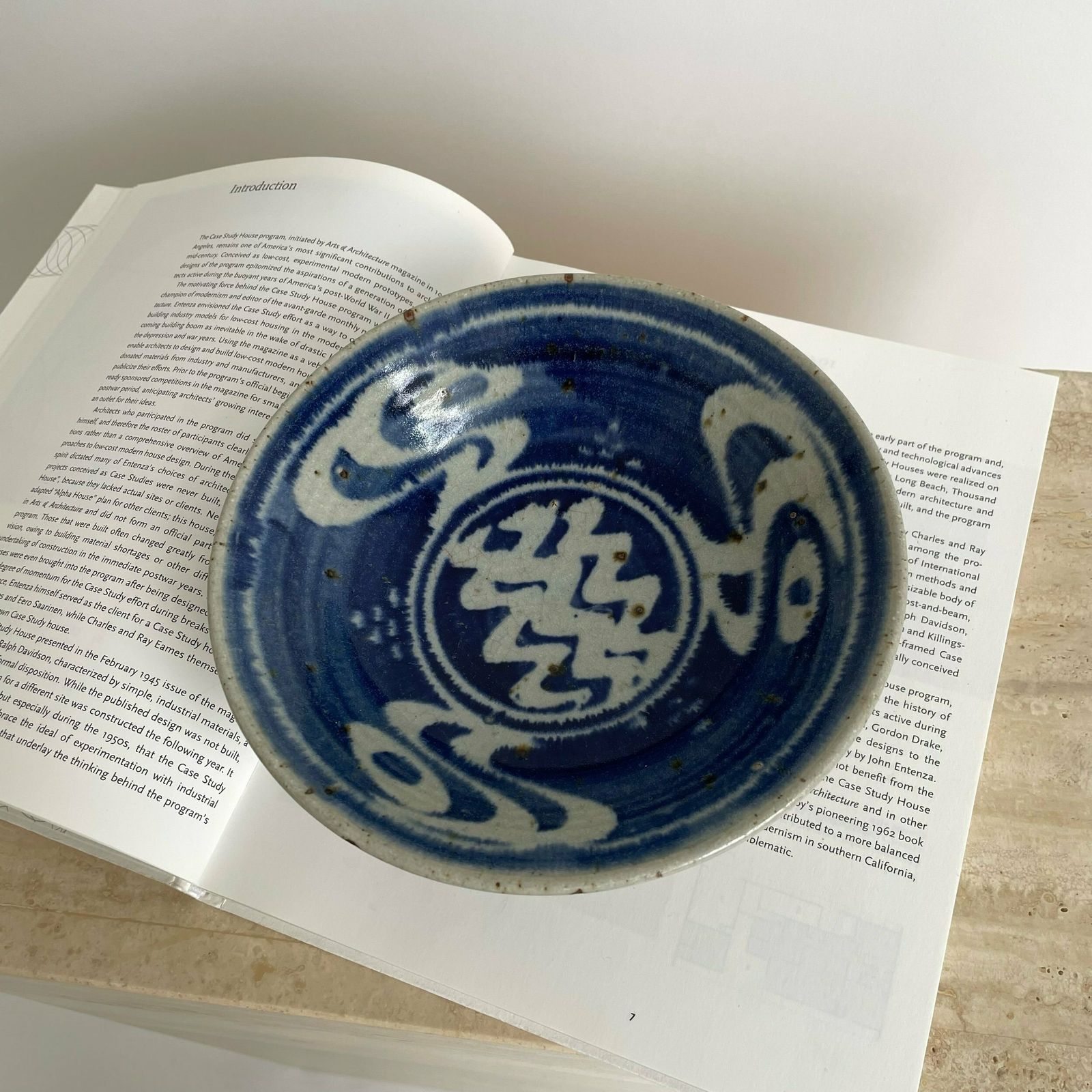 Mid Century Blue And White Design Stoneware Bowl By Brian Newman Of Aller Pottery photo Home Decor