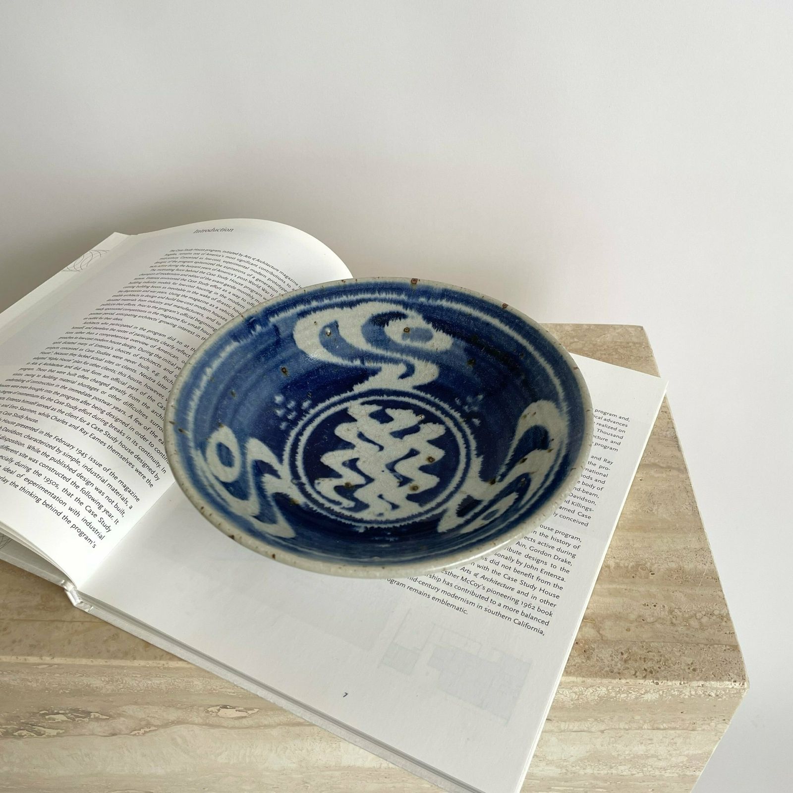 Mid Century Blue And White Design Stoneware Bowl By Brian Newman Of Aller Pottery photo buy