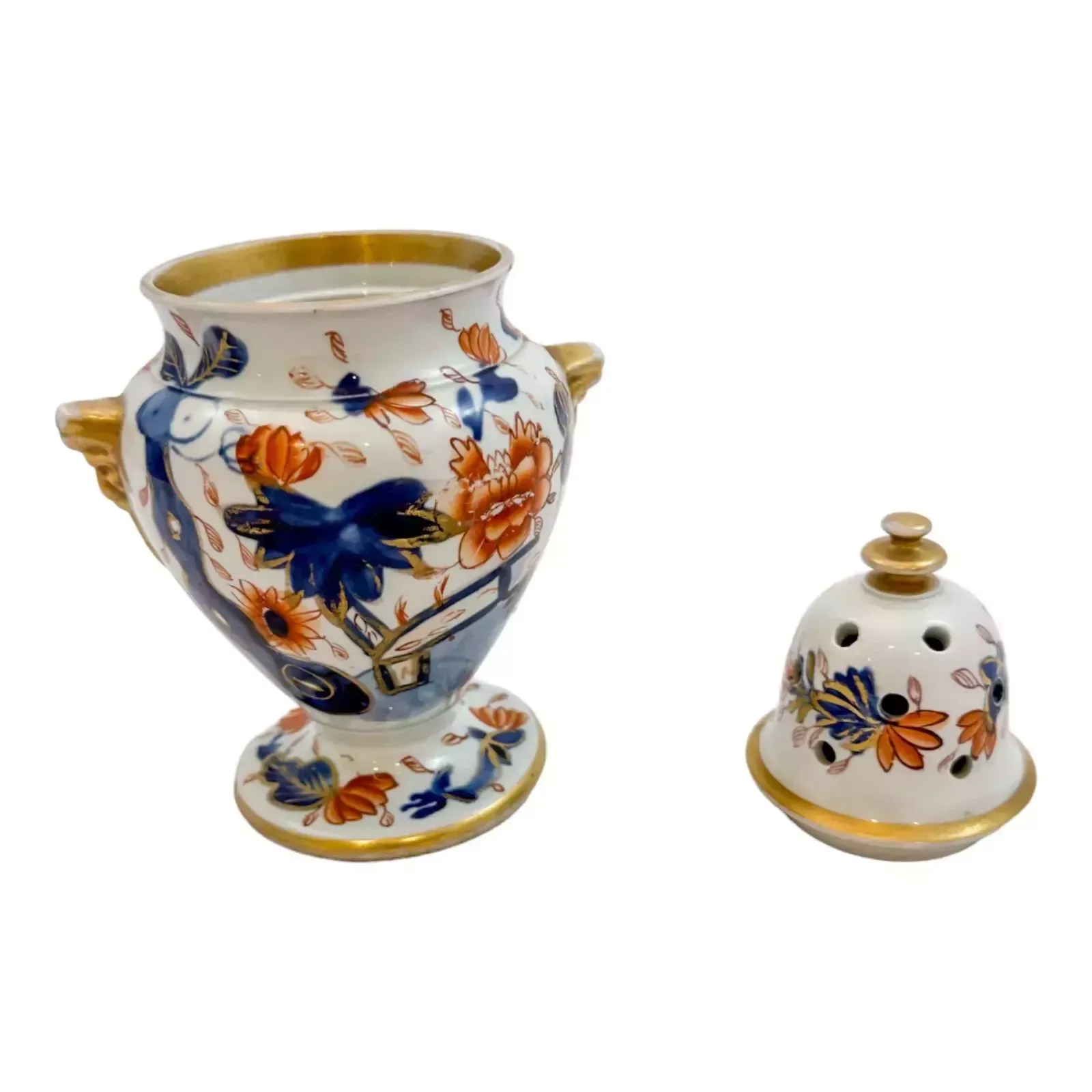 Antique Georgian Masons Ironstone Porcelain Imari Pot Pourri Vase Incense Burner photo vinterior