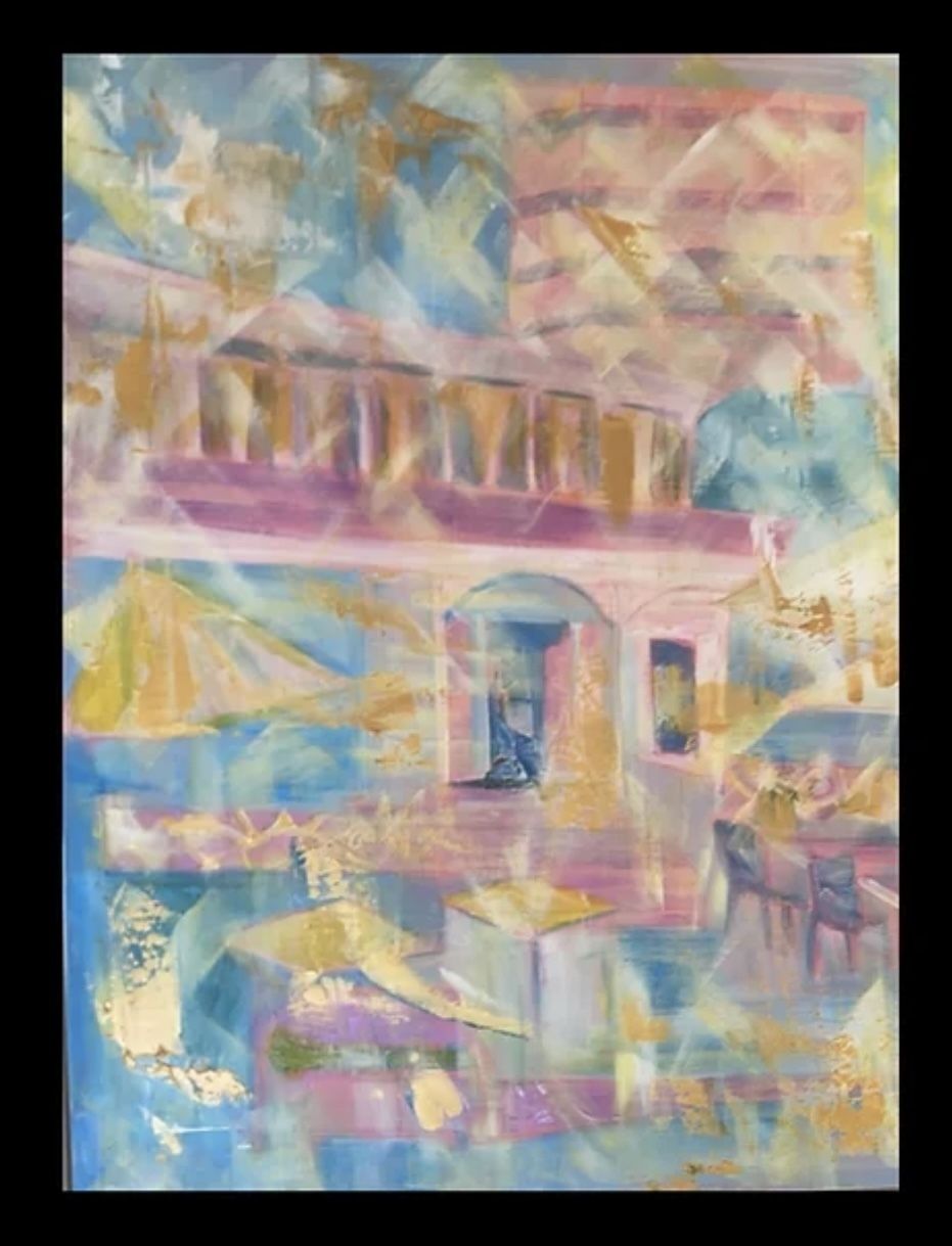 Original Canvas In White Frame, Artist Catherine Mackie, 2023, Cafe Lc photo Art