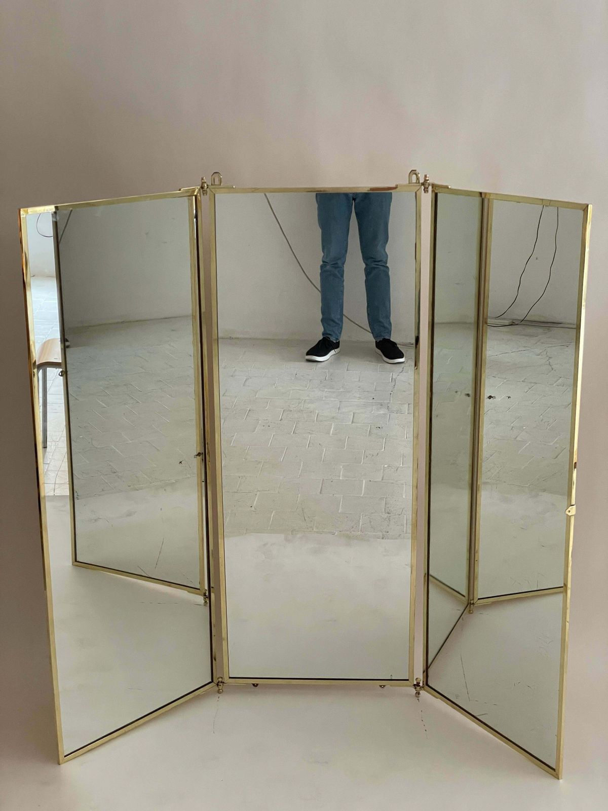 Tall Standing Brass Triptych Mirror By Maison Brot. Ysl Favourite ! photo 5534.0