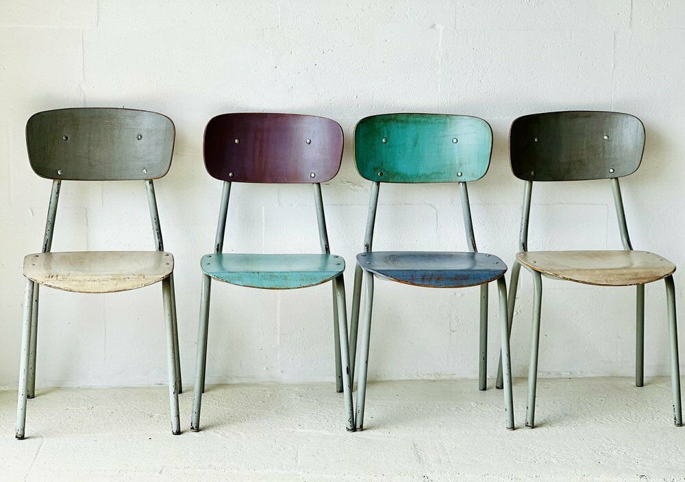 Vintage Schoolstoelen, Set Van 4