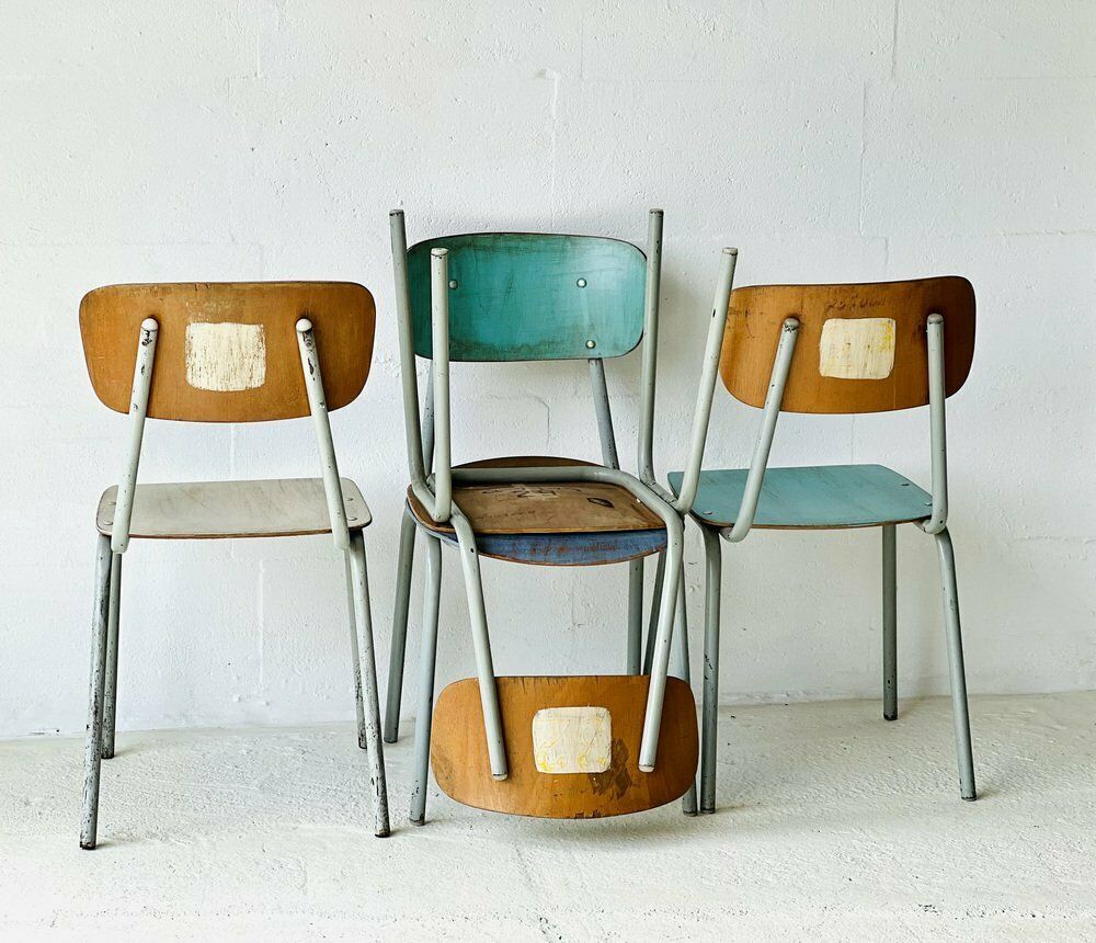 Vintage School Chairs, Set Of 4 photo vinterior