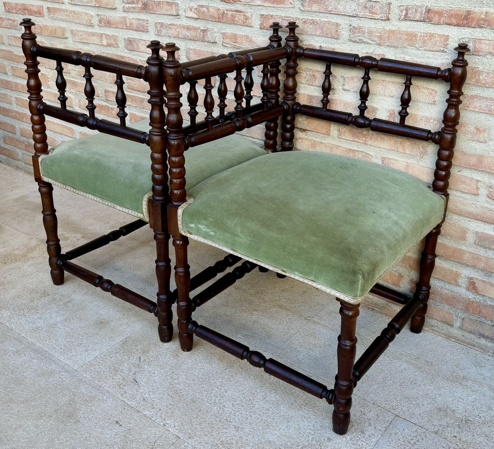 Mid Century French Corner Chairs, 1940s, Set Of 2