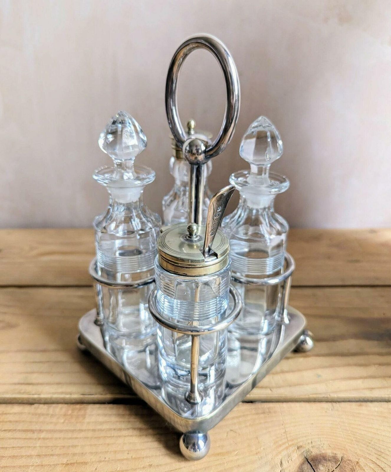 A Pretty Antique Marples And Co Silver Plated Cruet Set In Georgian Style   Tableware, Oil & Vinegar, Mustard Pot Salt Shaker photo for sale
