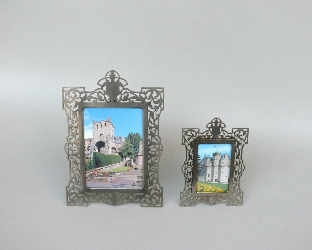 Antique Biedermeier Nickel Plated Picture Frames, Set Of 2 photo vinterior