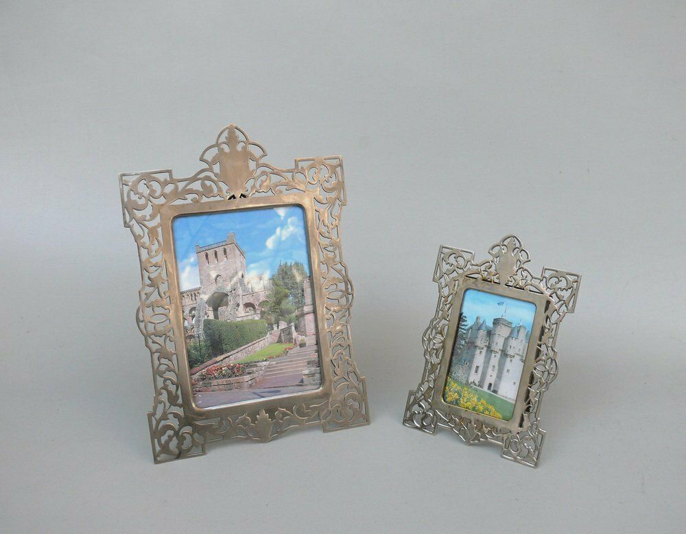 Antique Biedermeier Nickel Plated Picture Frames, Set Of 2 photo Home Decor