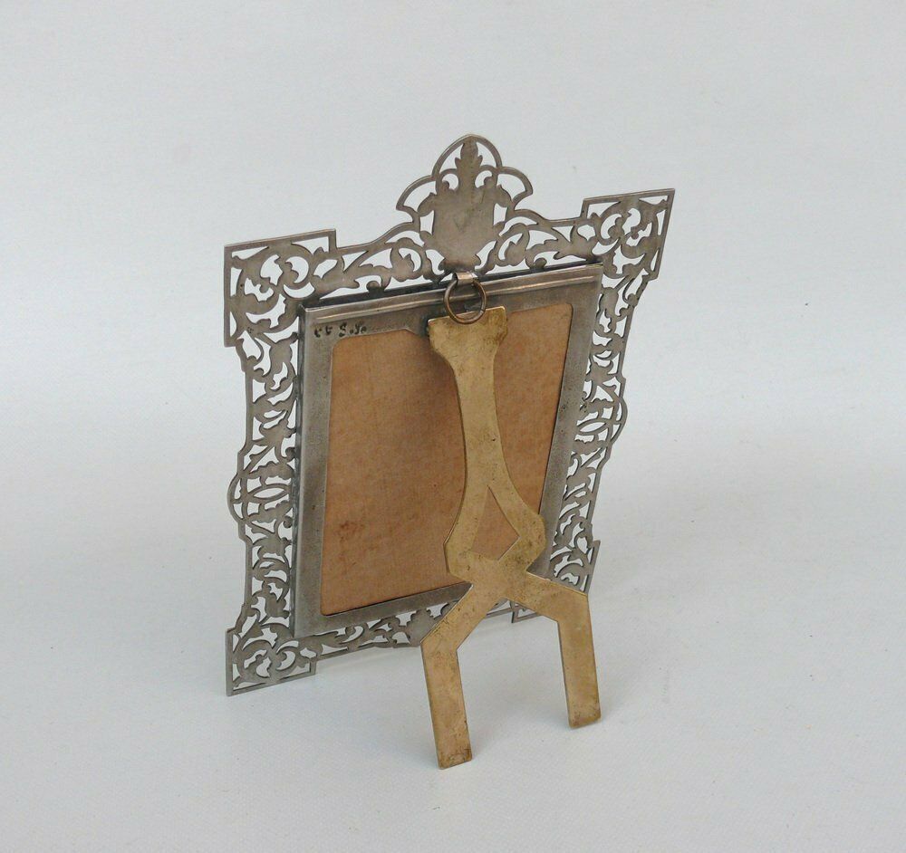 photo vintage Antique Biedermeier Nickel Plated Picture Frames, Set Of 2