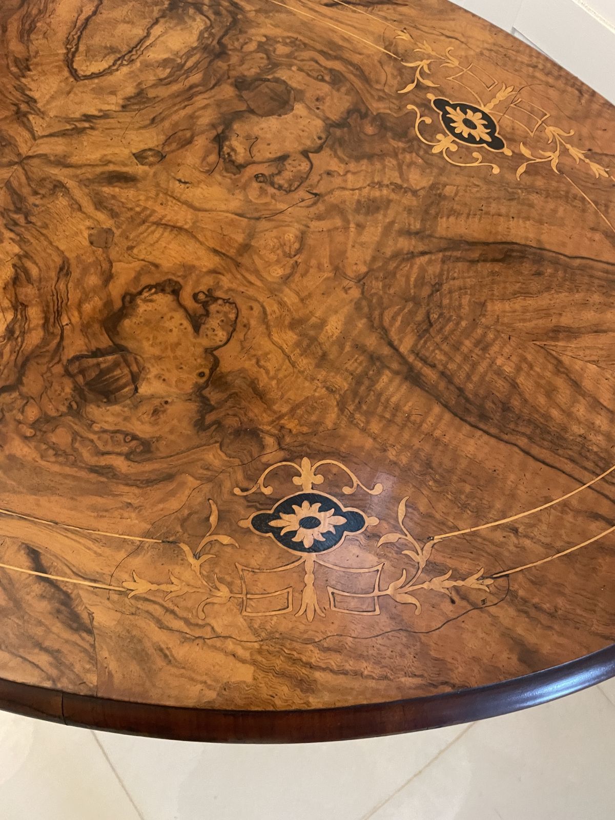 photo buy Antique 19th Century Quality Inlaid Burr Walnut Oval Centre Table