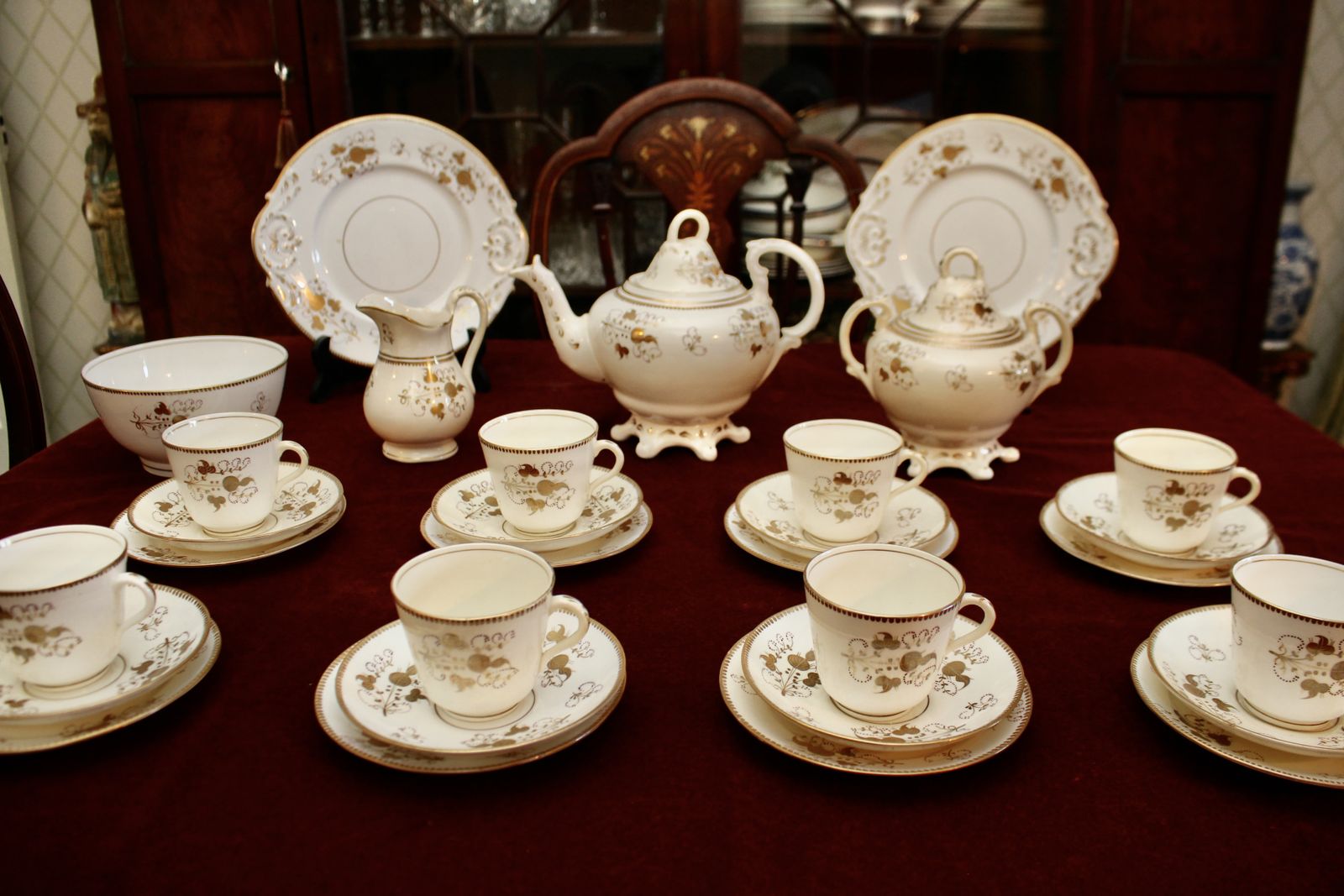 A Delightful C19th 8 Person Tea Set With Pot, Gilded Cream Porcelain photo buy