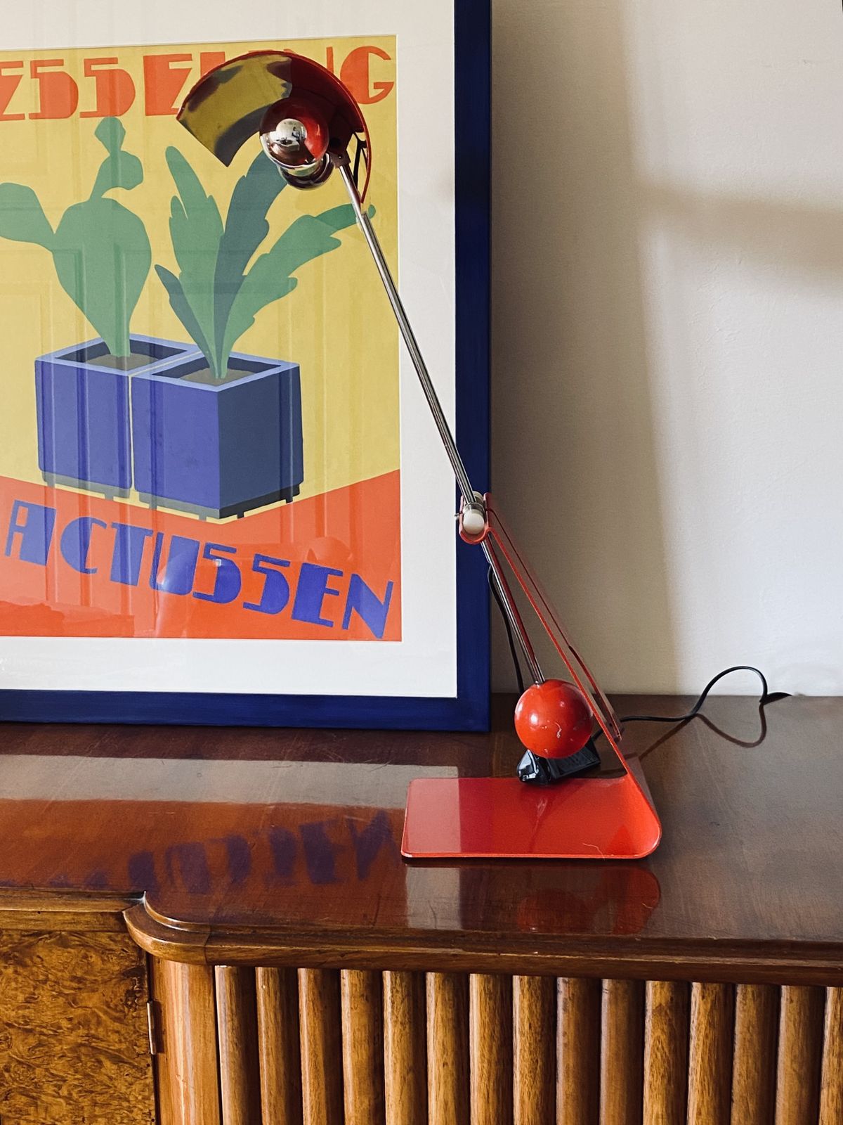 Mauro Martini, Red 'Picchio' Woodpecker Table Lamp, F.Lli Martini Italy 1970s photo 900.0