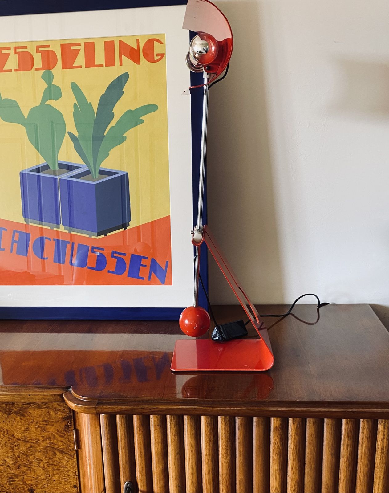 Mauro Martini, Red 'Picchio' Woodpecker Table Lamp, F.Lli Martini Italy 1970s photo vinterior