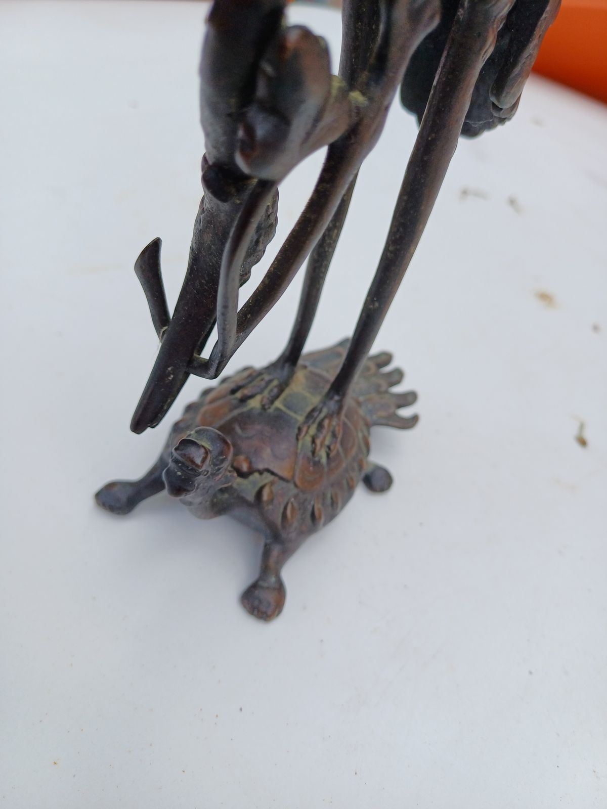 photo vintage Pair Of Bronze Candlesticks 19th Cranes And Turtles